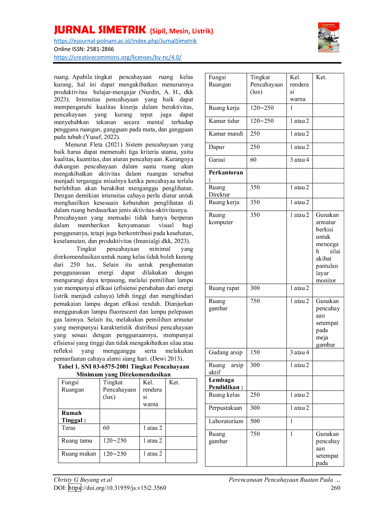 JURIS Perencanaan Pencahayaan Buatan Pada Gedung Fakultas Teknik Universitas Pattimura Ambon