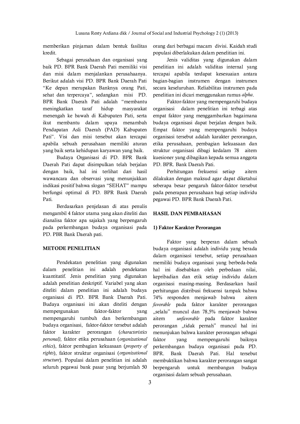 JURIS Faktor Faktor Yang Mempengaruhi Budaya Organisasi Di Perusahaan Daerah Bank Perkreditan Rakyat Daerah Pati