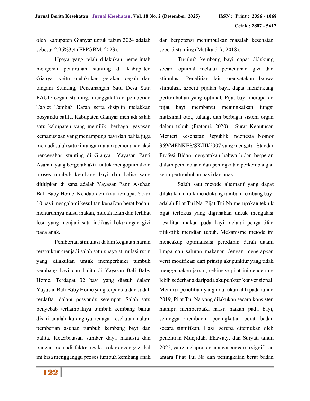 JURIS Perbedaan Berat Badan Bayi Usia 6 12 Bulan dengan Pijat Tui Na