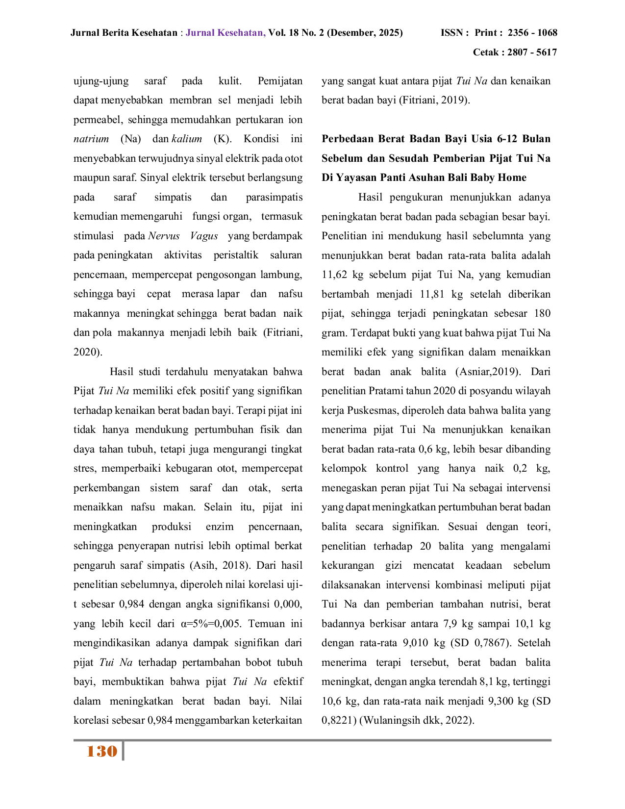 JURIS Perbedaan Berat Badan Bayi Usia 6 12 Bulan dengan Pijat Tui Na