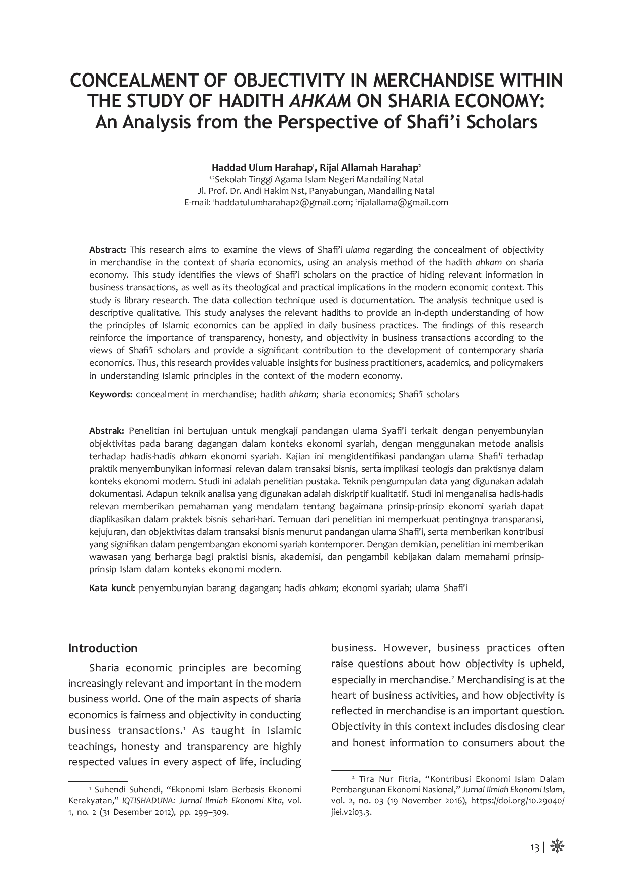 JURIS Concealment of Objectivity in Merchandise Within the Study of Hadith Ahkam on Sharia Economy An Analysis from the Perspective of Shafi i Scholars