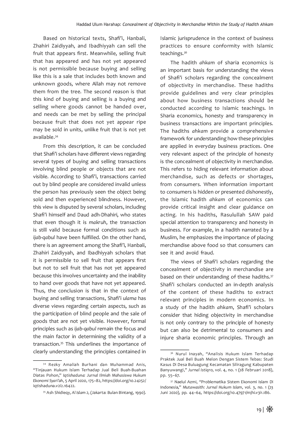 JURIS Concealment of Objectivity in Merchandise Within the Study of Hadith Ahkam on Sharia Economy An Analysis from the Perspective of Shafi i Scholars