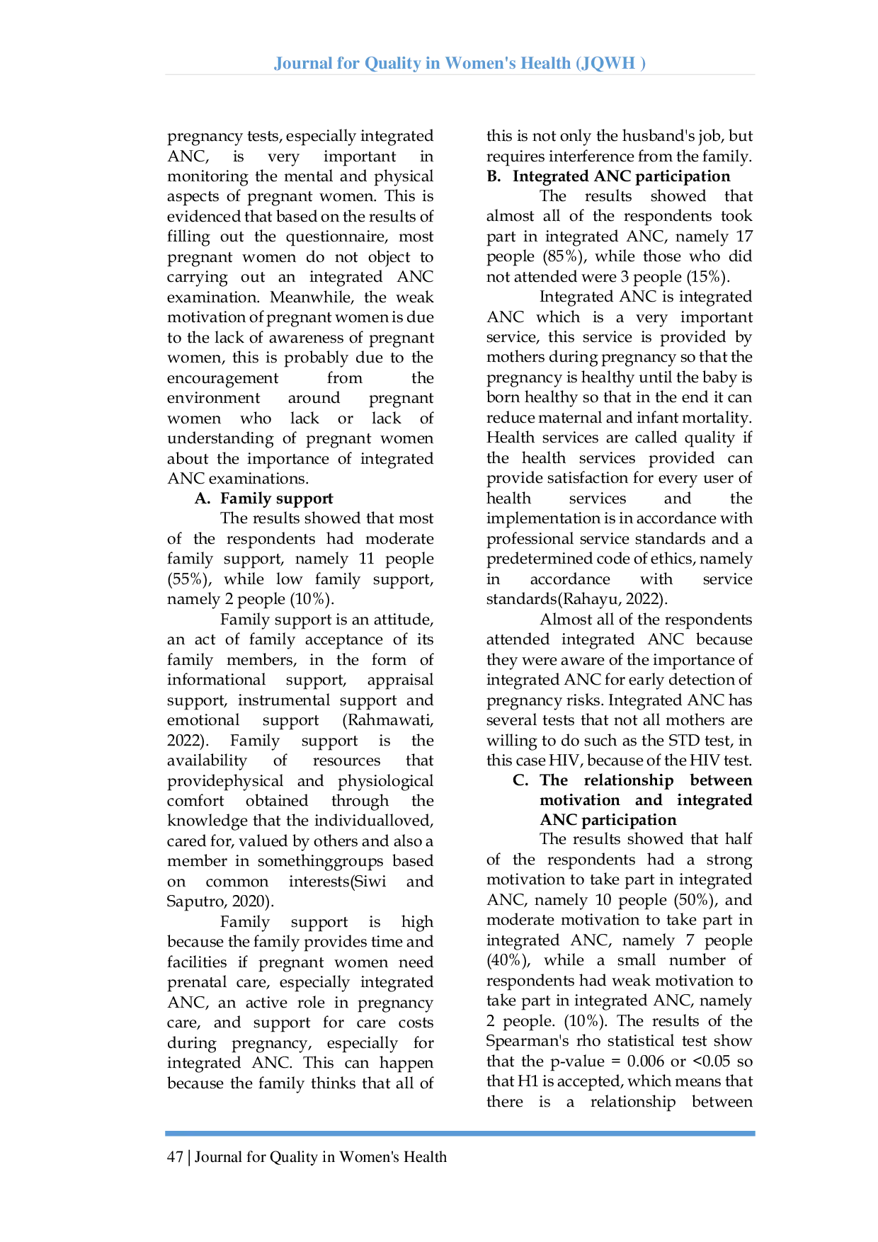 JURIS Analysis Of Pregnant Women s Motivation Integrated And Antenatal Care Participation