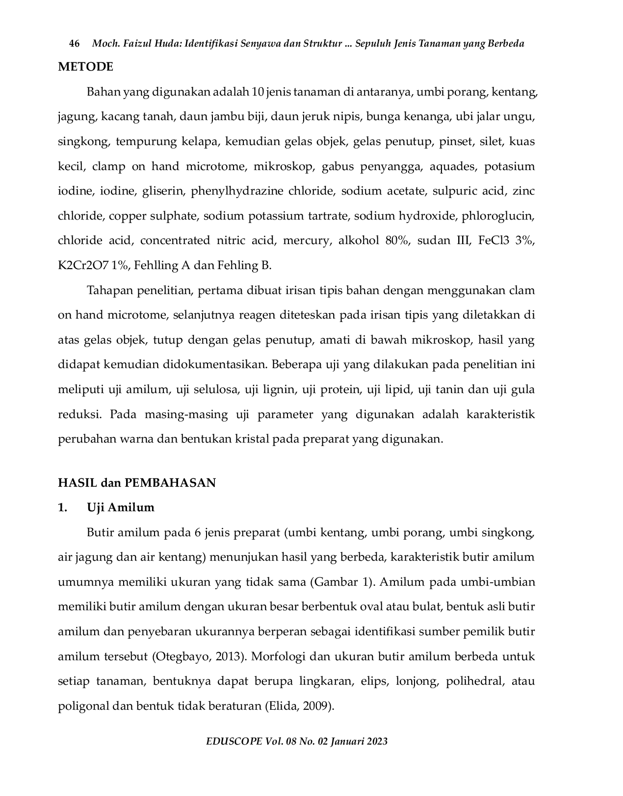 JURIS Identifikasi Senyawa dan Struktur Anatomi Tanaman melalui Uji Mikrokimia pada Sepuluh Jenis Tanaman yang Berbeda