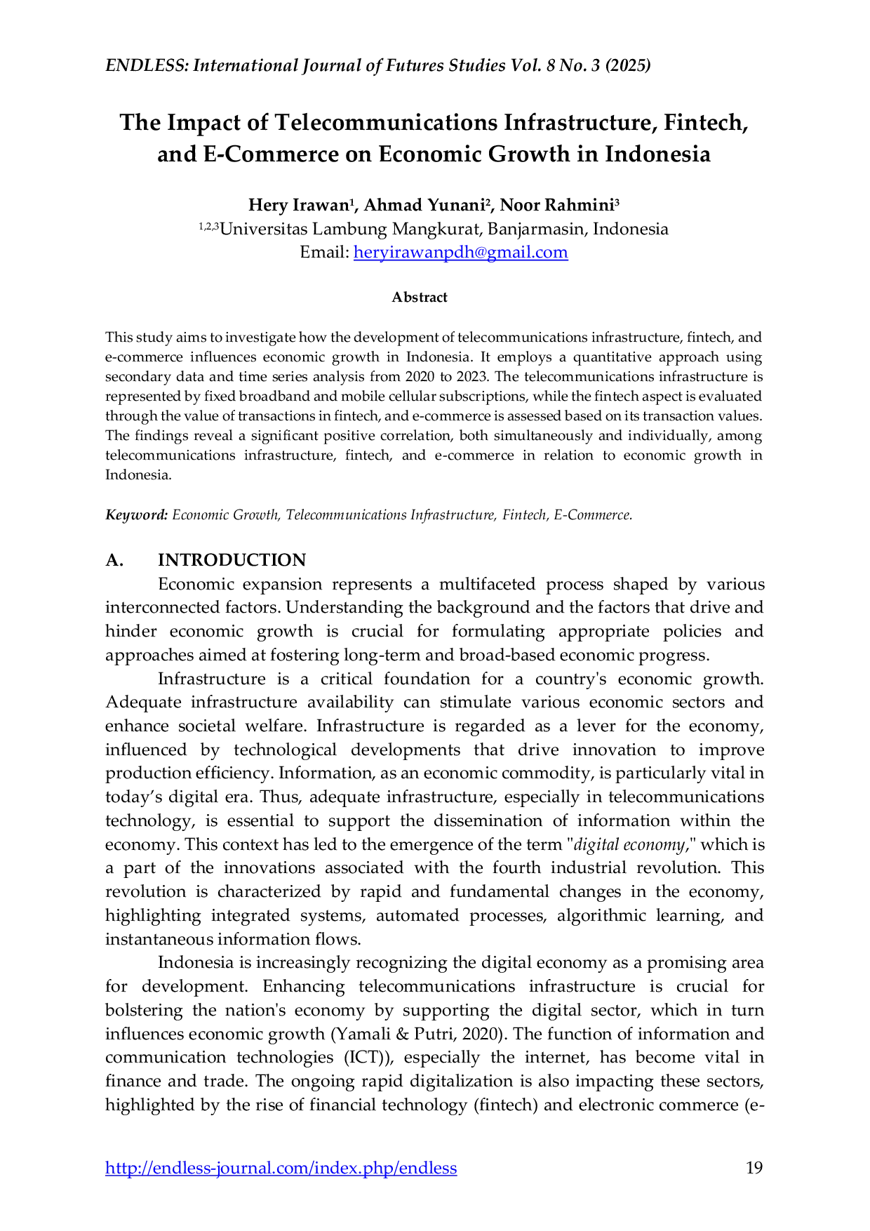 JURIS The Impact of Telecommunications Infrastructure Fintech and E Commerce on Economic Growth in Indonesia