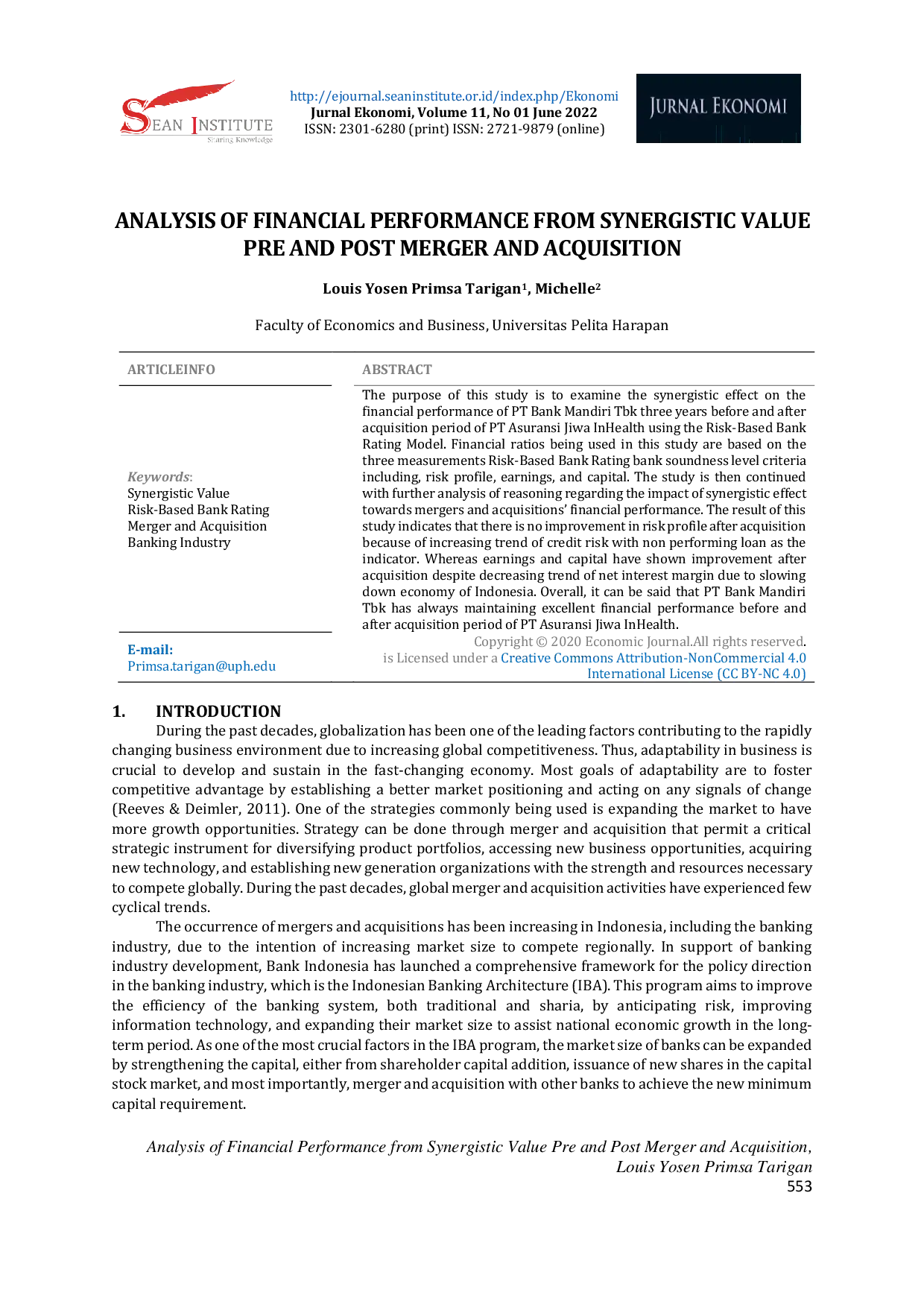 JURIS Analysis of Financial Performance from Synergistic Value Pre and Post Merger and Acquisition