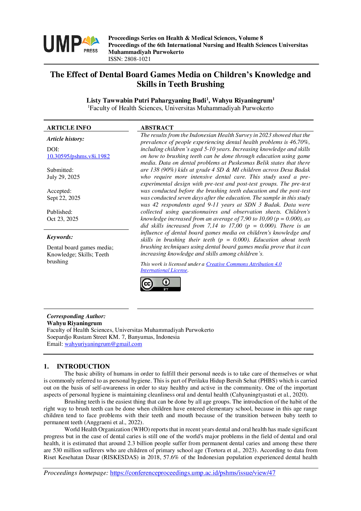 JURIS The Effect of Dental Board Games Media on Children s Knowledge and Skills in Teeth Brushing