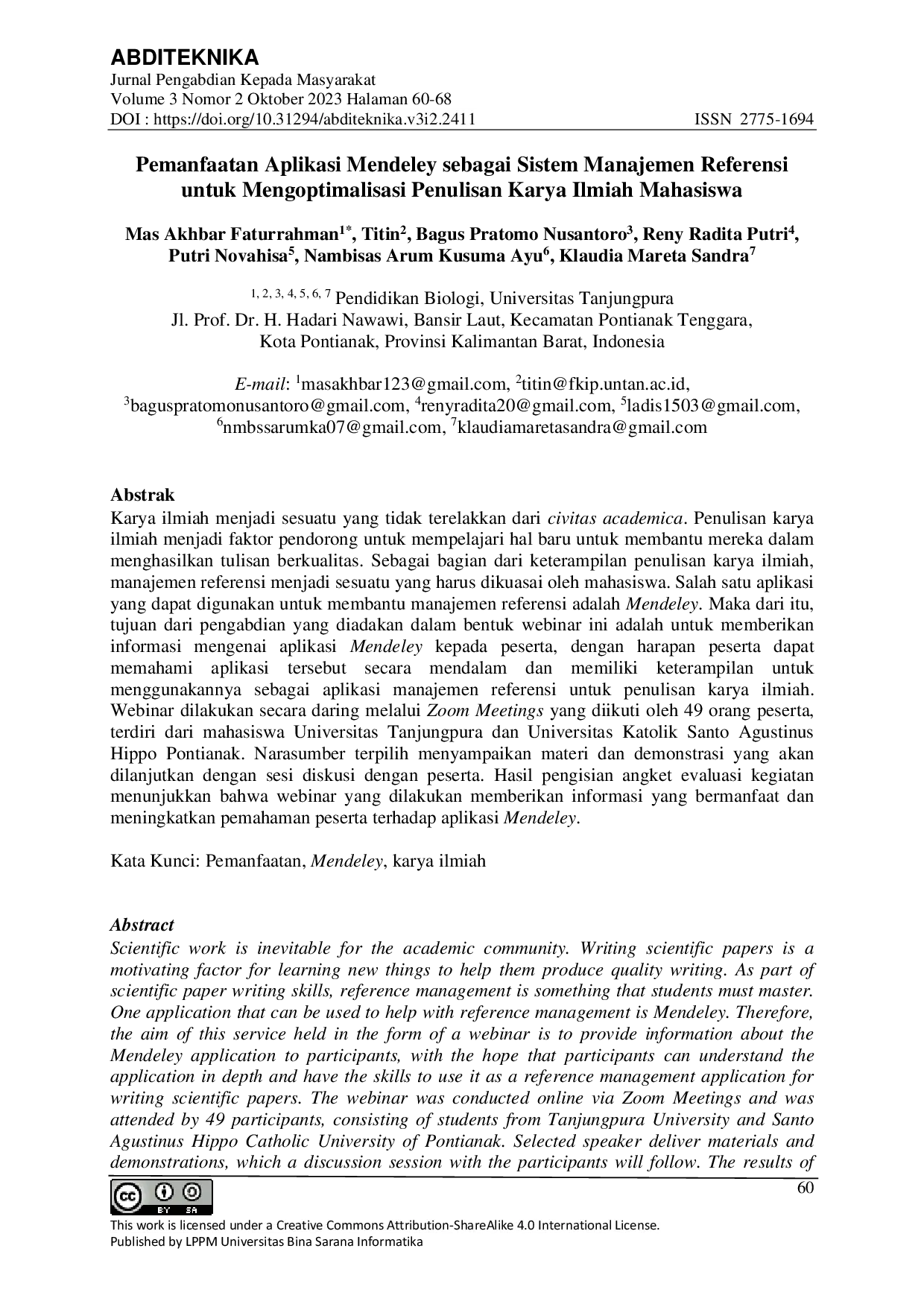 JURIS Pemanfaatan Aplikasi Mendeley Sebagai Sistem Manajemen Referensi Untuk Mengoptimalisasi Penulisan Karya Ilmiah Mahasiswa