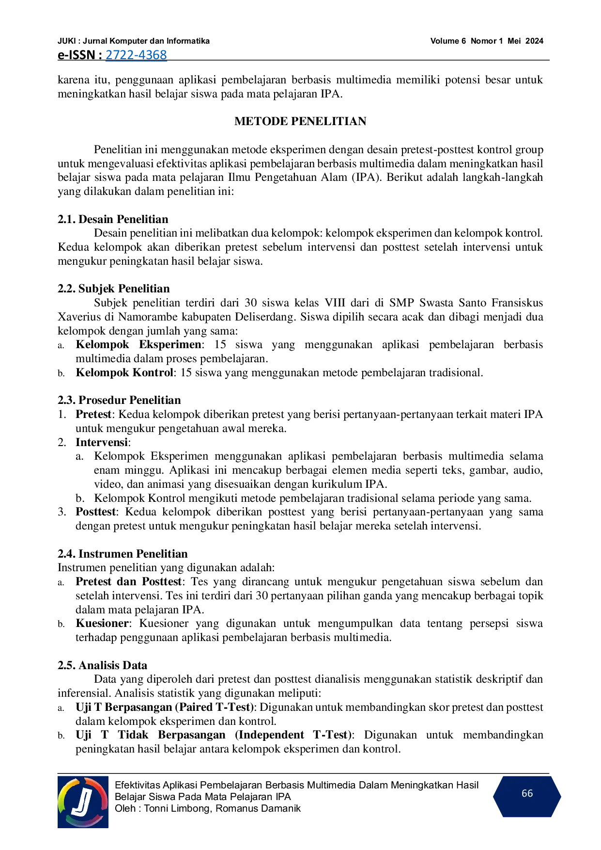 JURIS Efektivitas Aplikasi Pembelajaran Berbasis Multimedia Dalam Meningkatkan Hasil Belajar Siswa Pada Mata Pelajaran IPA