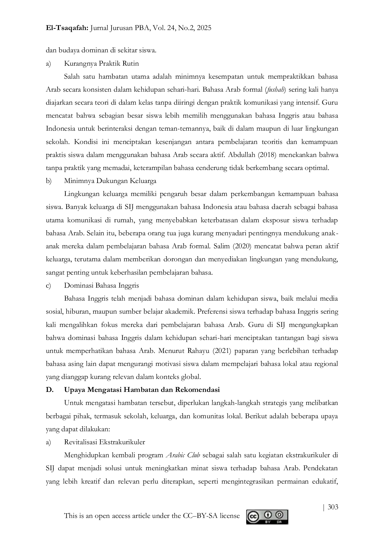 JURIS Faktor Penentu Hambatan Dan Upaya Peningkatan Kemampuan Bahasa Arab Siswa Di Sekolah Indonesia Jeddah