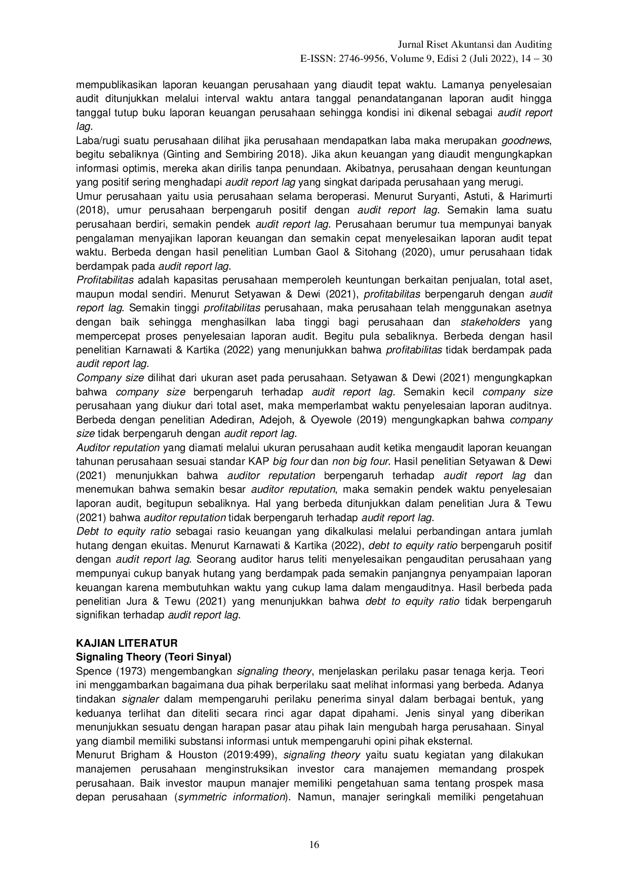 juris Faktor Faktor yang Mempengaruhi Audit Report Lag Pada Perusahaan Manufaktur yang Terdaftar di Bursa Efek Indonesia Periode 2018 2020