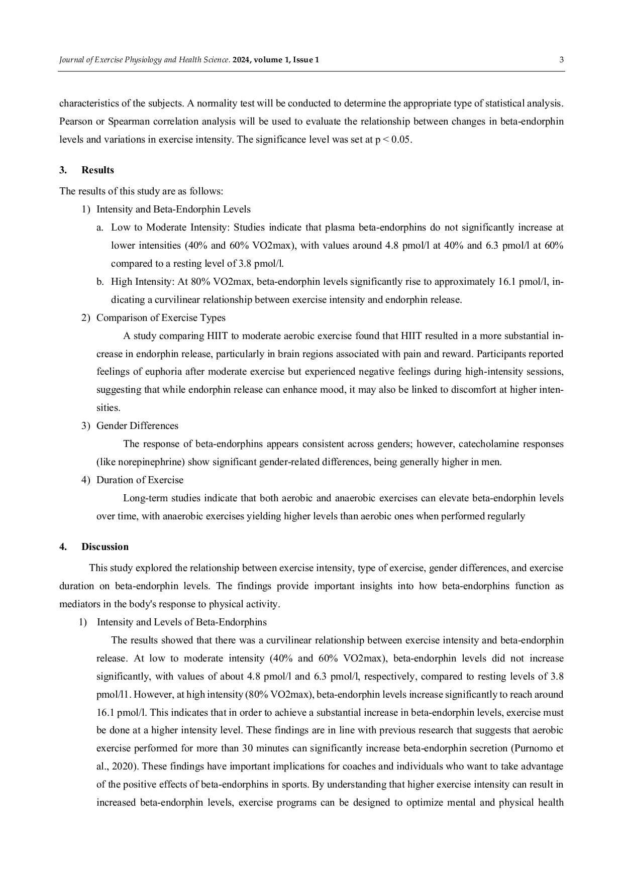 JURIS Beta Endorphin Responses to Varying Exercise Intensity