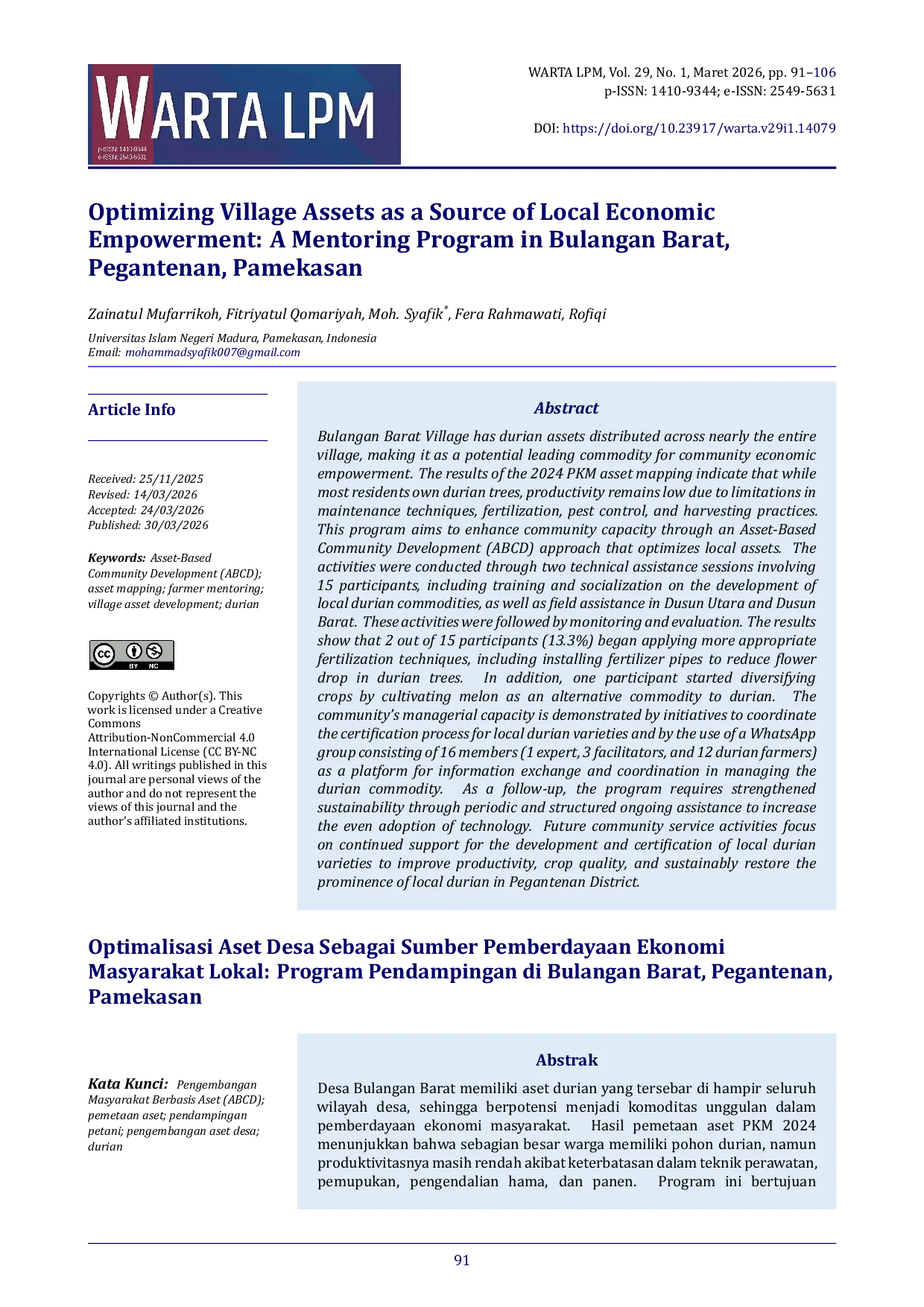 JURIS Optimizing Village Assets as a Source of Local Economic Empowerment A Mentoring Program in Bulangan Barat Pegantenan Pamekasan