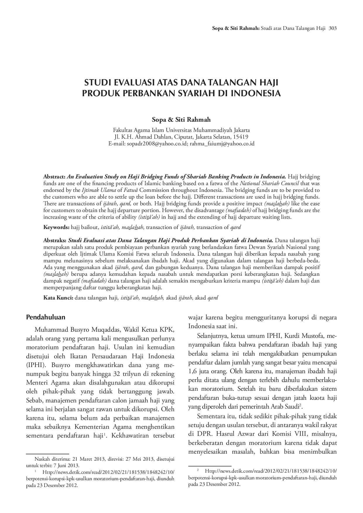juris Studi Evaluasi atas Dana Talangan Haji Produk Perbankan Syariah di Indonesia