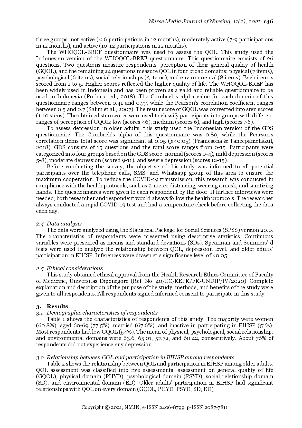 juris Relationship between Quality of Life Depression and Participation in Elderly Integrated Health Service Post among Older Adults