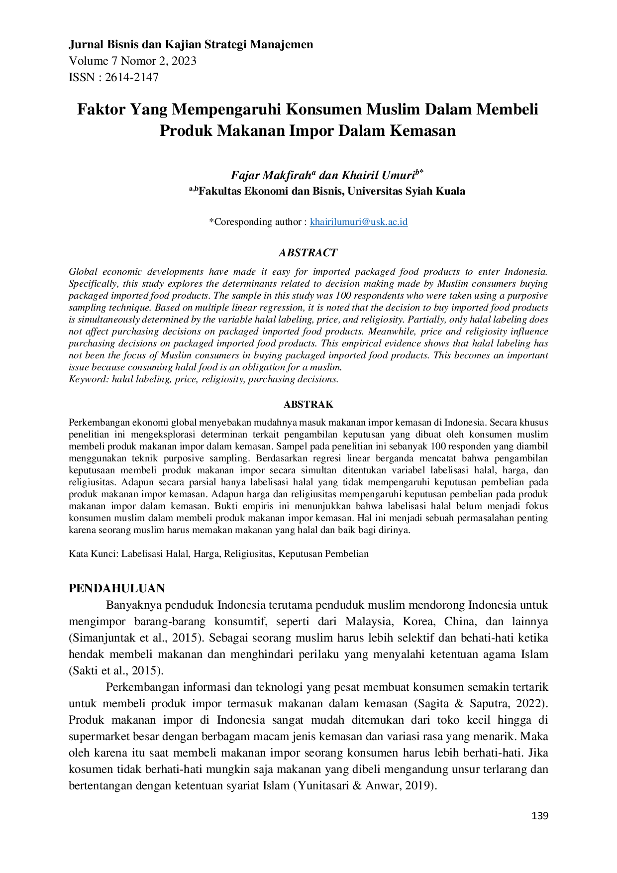 JURIS Faktor Yang Mempengaruhi Konsumen Muslim Dalam Membeli Produk Makanan Impor Dalam Kemasan