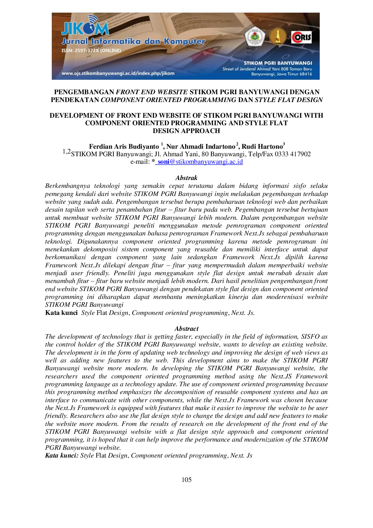 JURIS Pengembangan Front End Website STIKOM PGRI Banyuwangi dengan Pendekatan Component Oriented Programming dan Style Flat Design