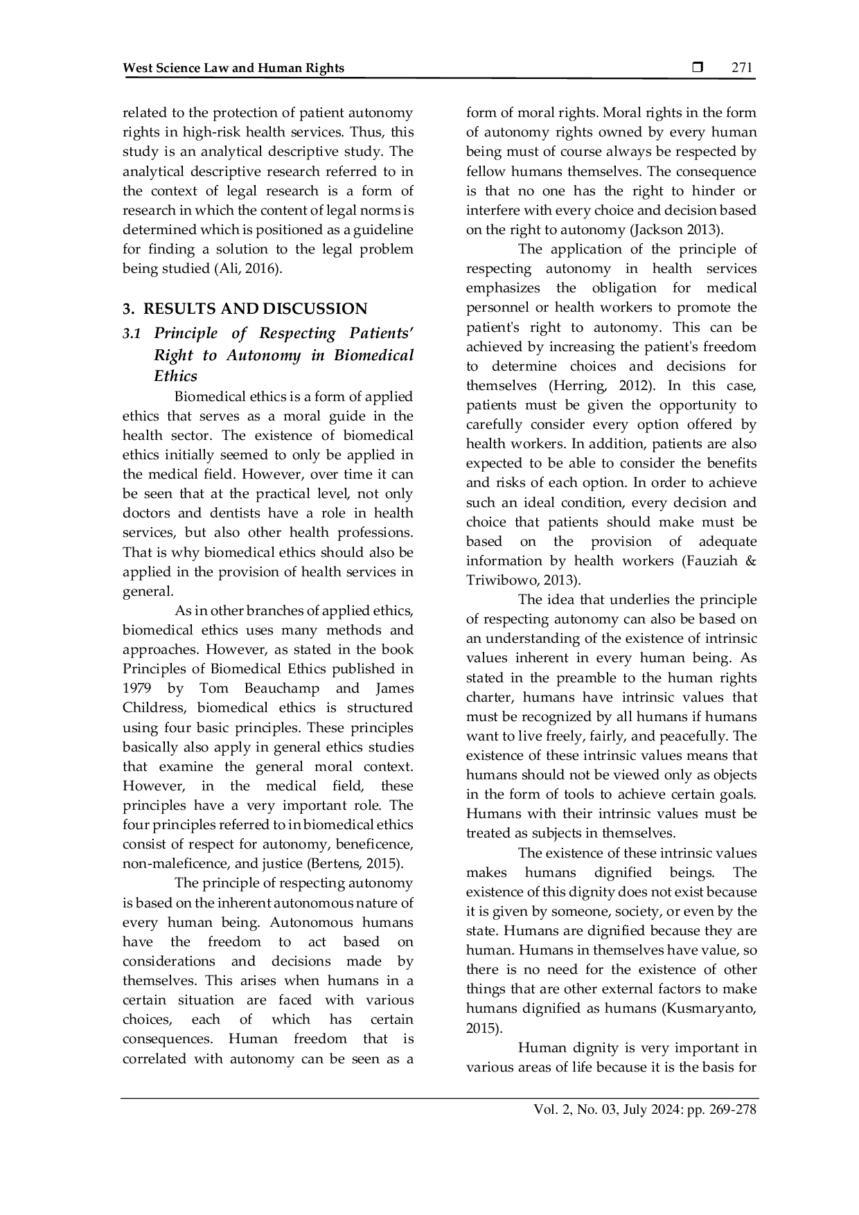 JURIS Legal Certainty of Patients Right to Autonomy Protection in High Risk Health Services