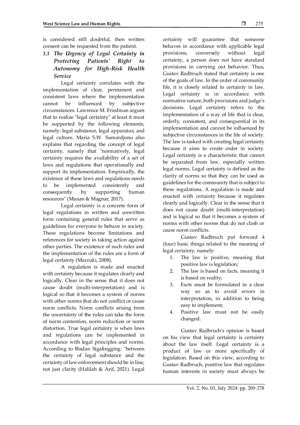 JURIS Legal Certainty of Patients Right to Autonomy Protection in High Risk Health Services