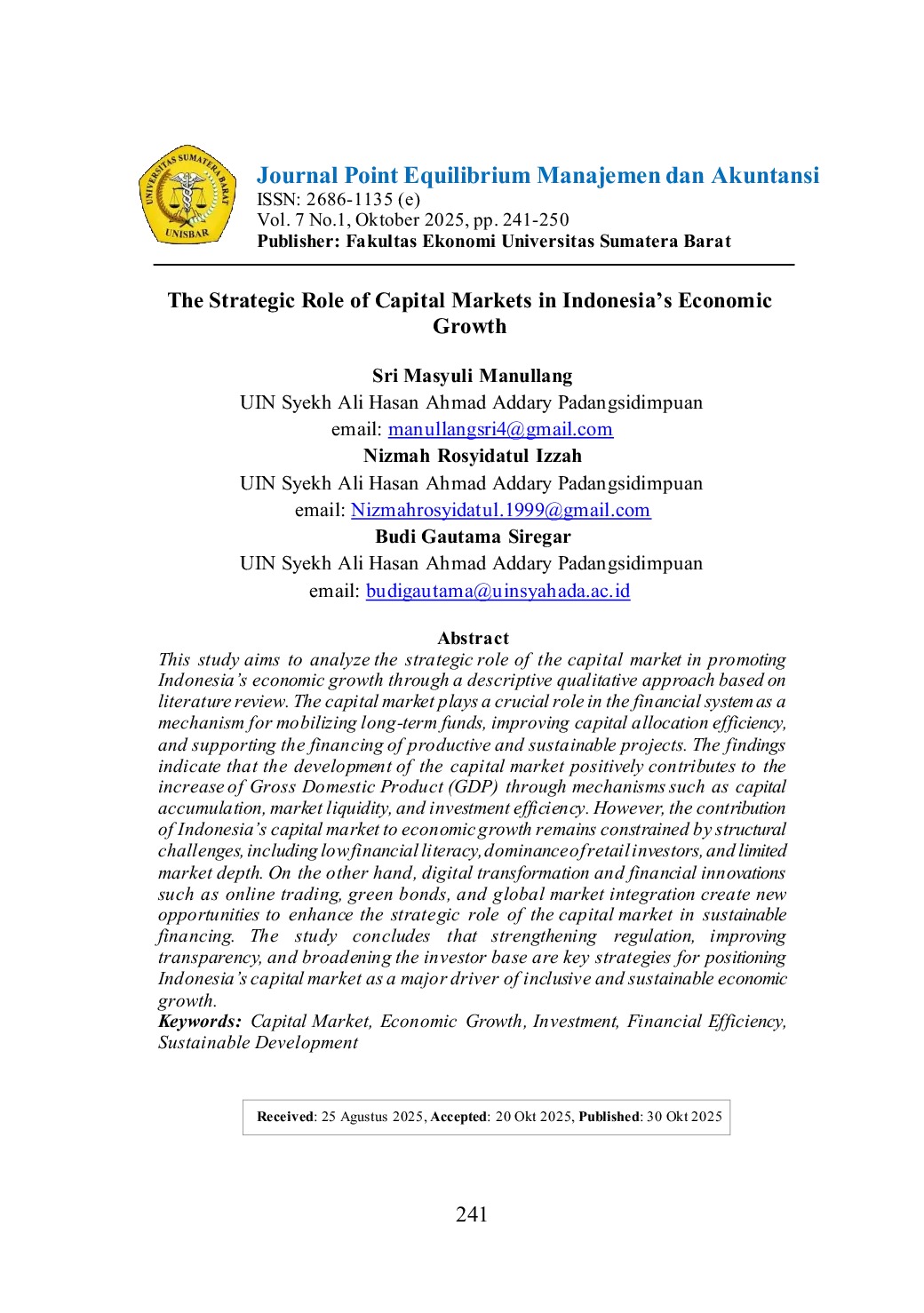 JURIS The Strategic Role of Capital Markets in Indonesia s Economic Growth