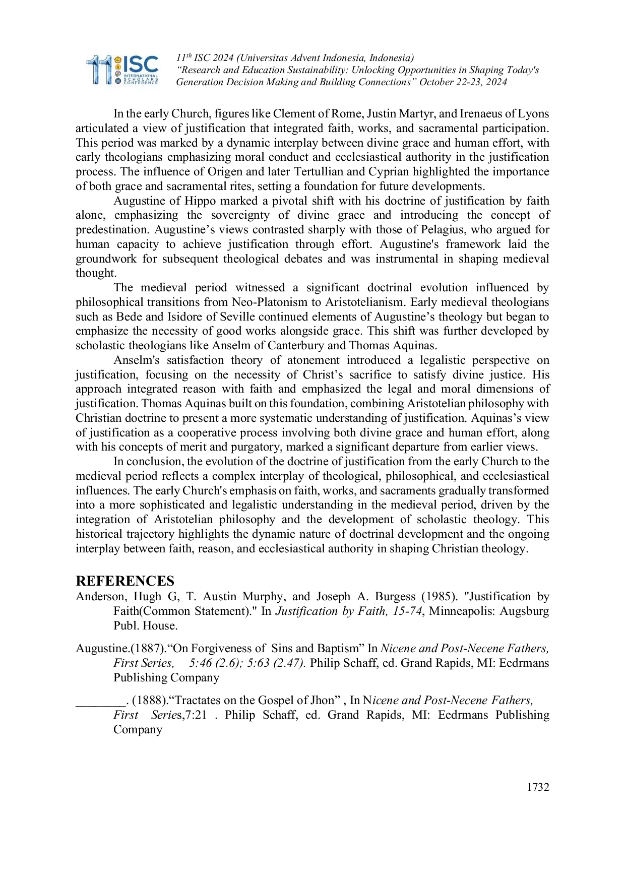 JURIS Justification by Faith in Early Church An Overview of Doctrinal Change from the Early Church to Medieval Time