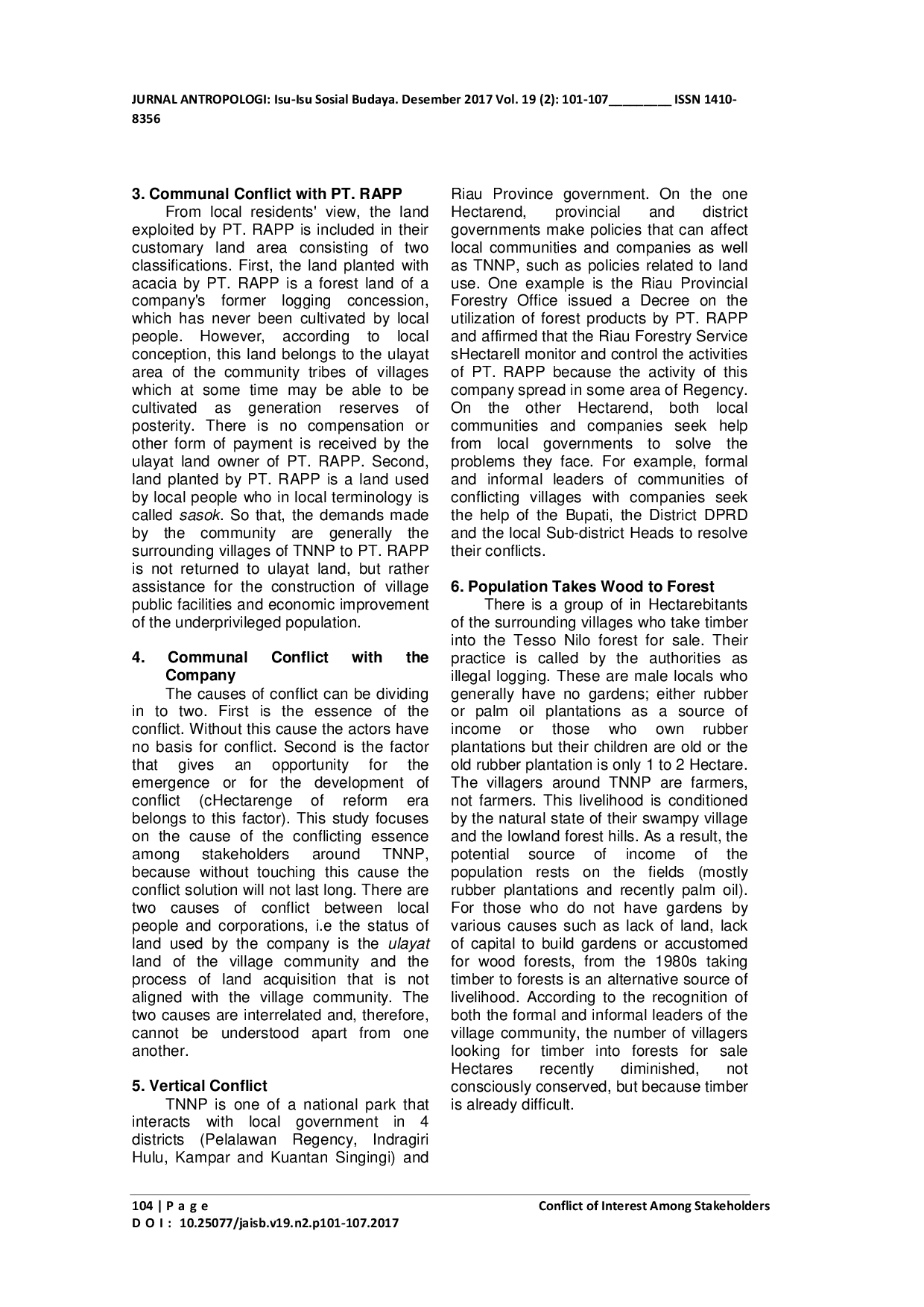 JURIS Conflict of Interest Among Stakeholders in Tess Nilo National Park Konflik Antar Pemangku Kepentingan di Taman Nasional Tess Nilo