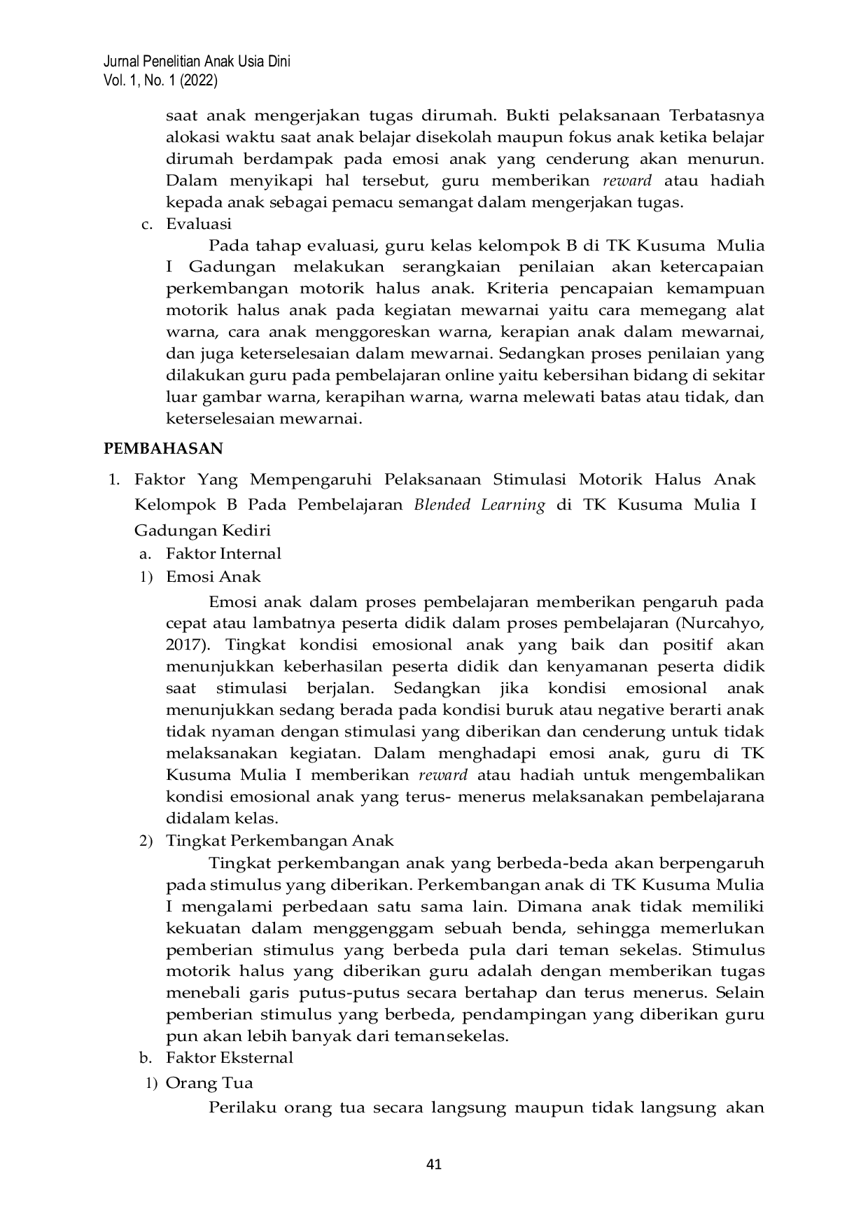 JURIS Strategi Guru Menstimulasi Motorik Halus Pada Pembelajaran Blended Learning Anak Kelompok B Di Tk Kusuma Mulia I Gadungan Kediri