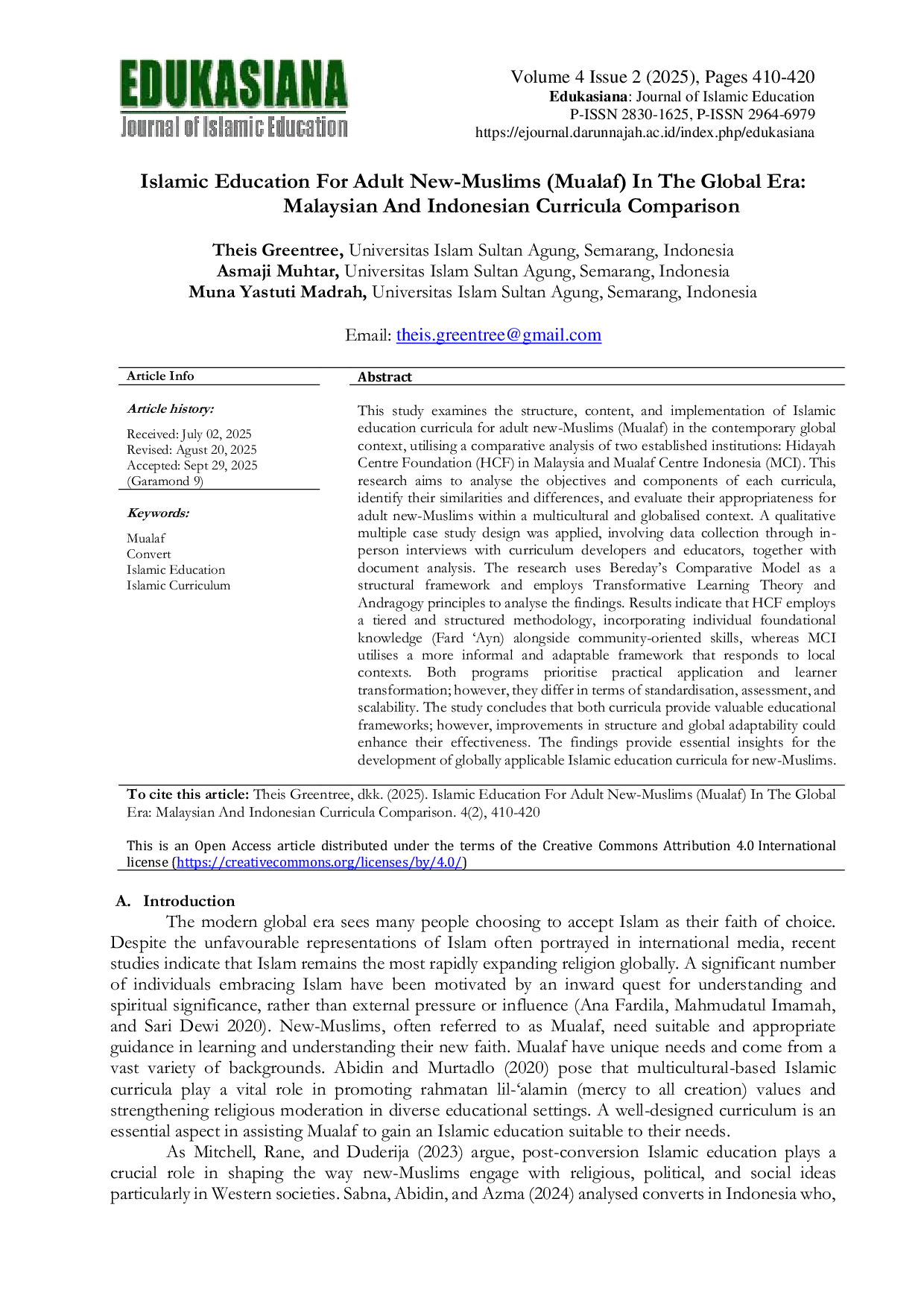 JURIS Islamic Education For Adult New Muslims Mualaf In The Global Era Malaysian And Indonesian Curricula Comparison