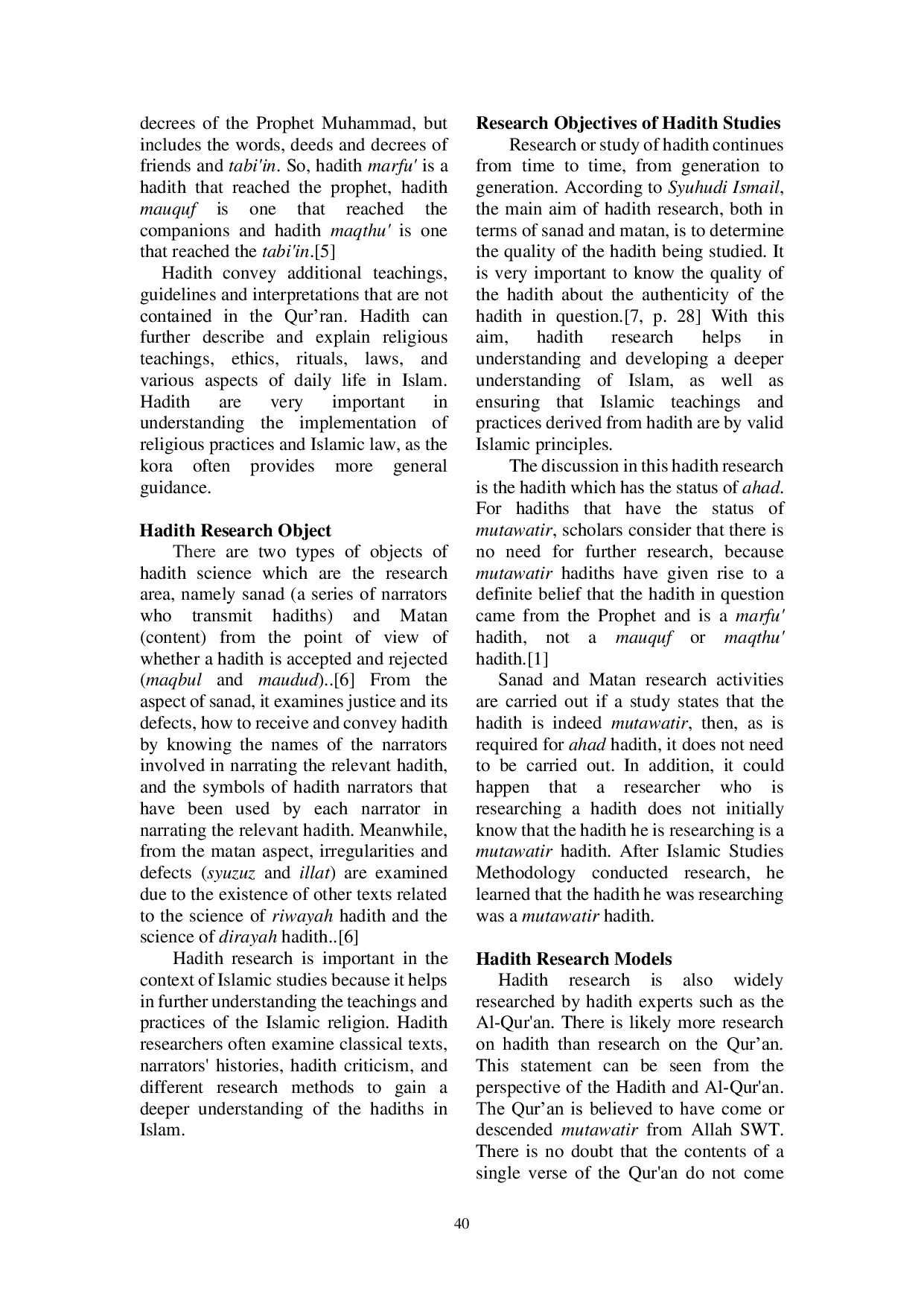 JURIS Hadith Research Model H Muhammad Quraish Shihab