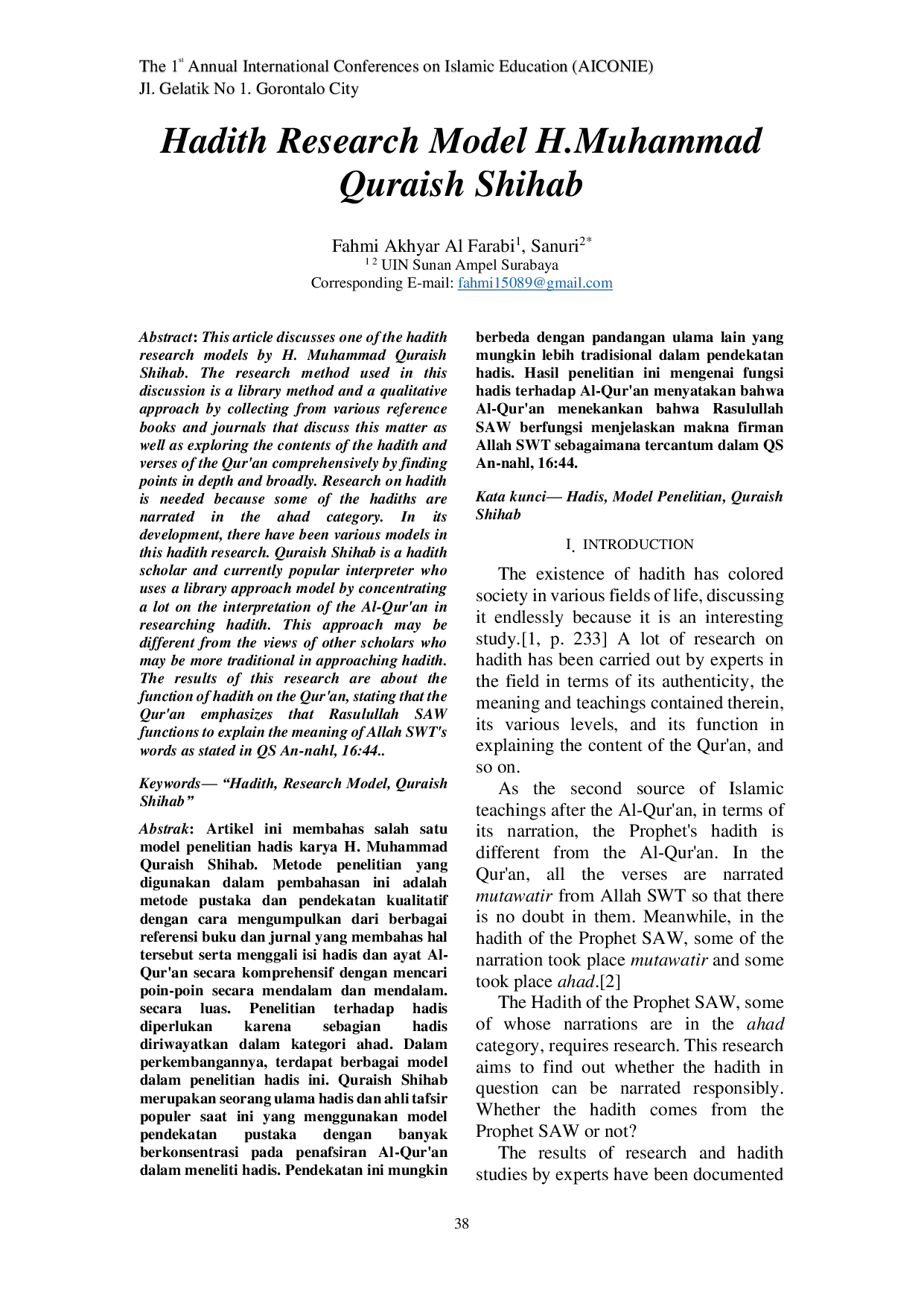 JURIS Hadith Research Model H Muhammad Quraish Shihab
