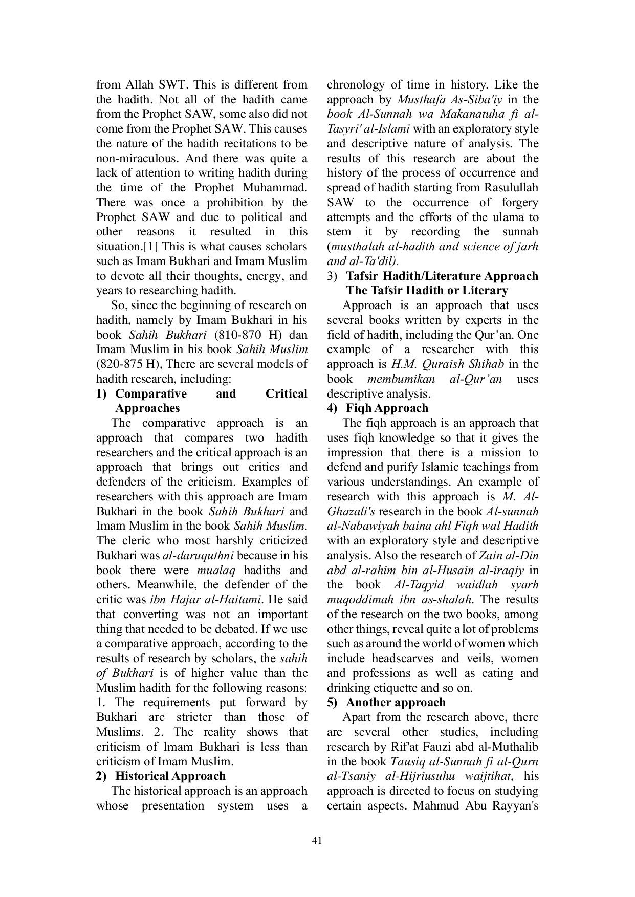 JURIS Hadith Research Model H Muhammad Quraish Shihab