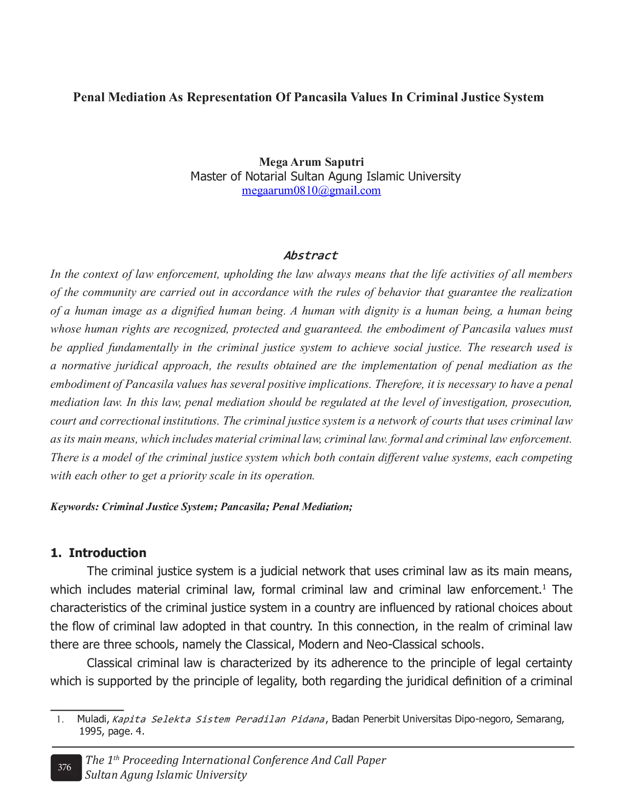 JURIS Penal Mediation As Representation Of Pancasila Values In Criminal Justice System