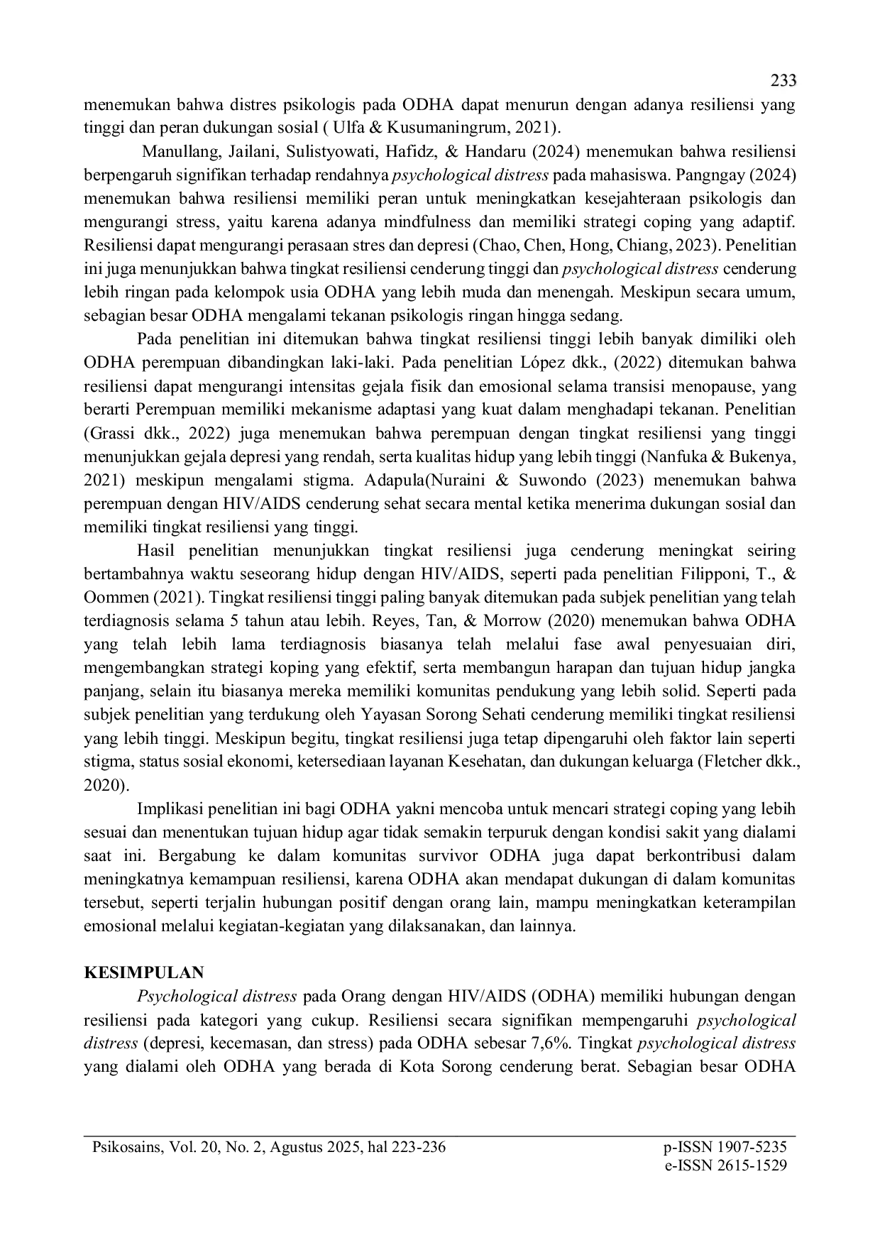 JURIS Psychological Distress Pada Orang Dengan Hiv Aids Odha Ditinjau Dari Tingkat Resiliensi
