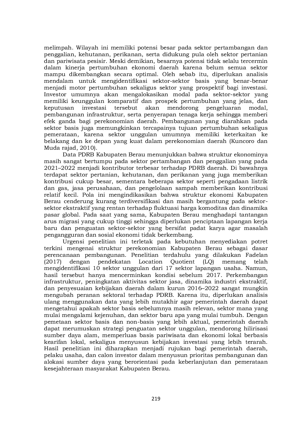 JURIS Location Quality Analysis LQ in Determining Basic and Non Basic Sectors in Berau Regency