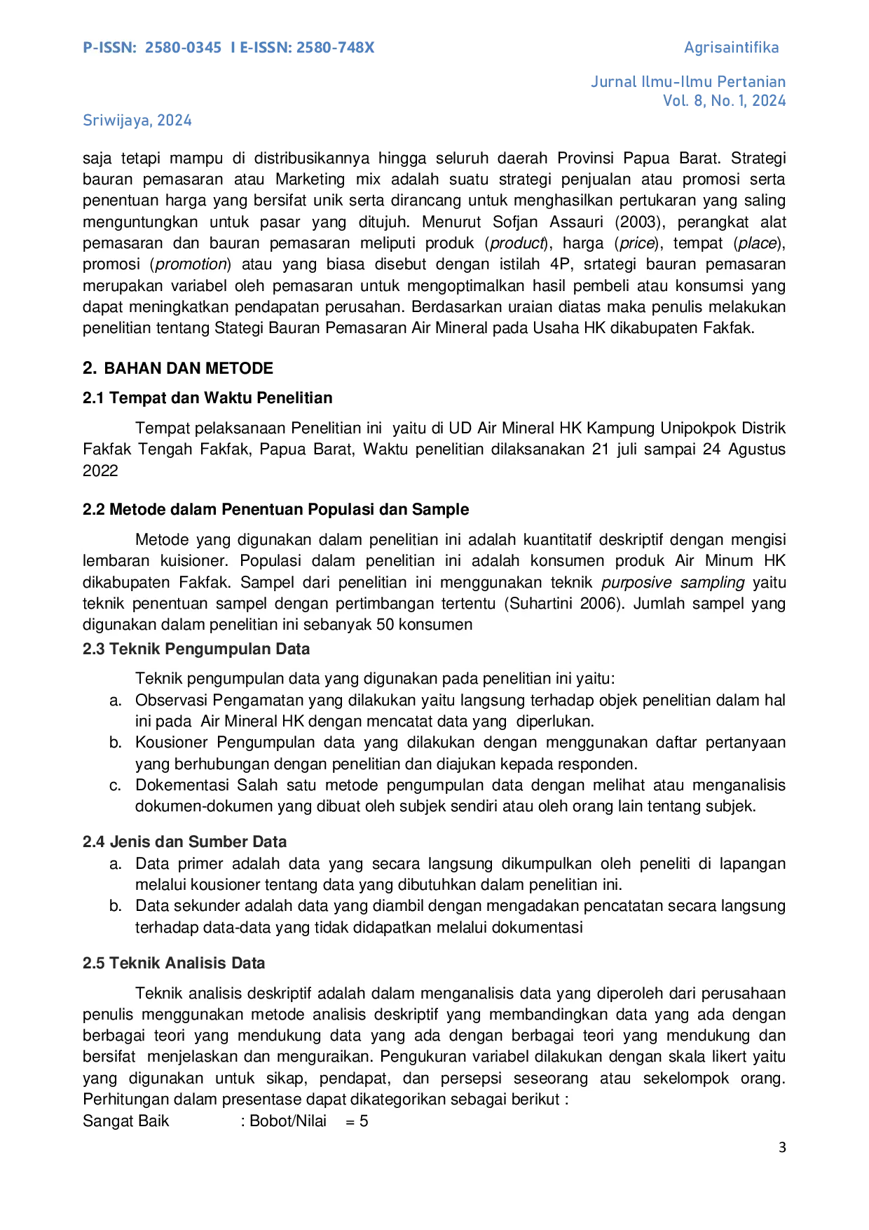 JURIS Strategi Bauran Pemasaran Air Mineral Hk Di Kabupaten Fakfak