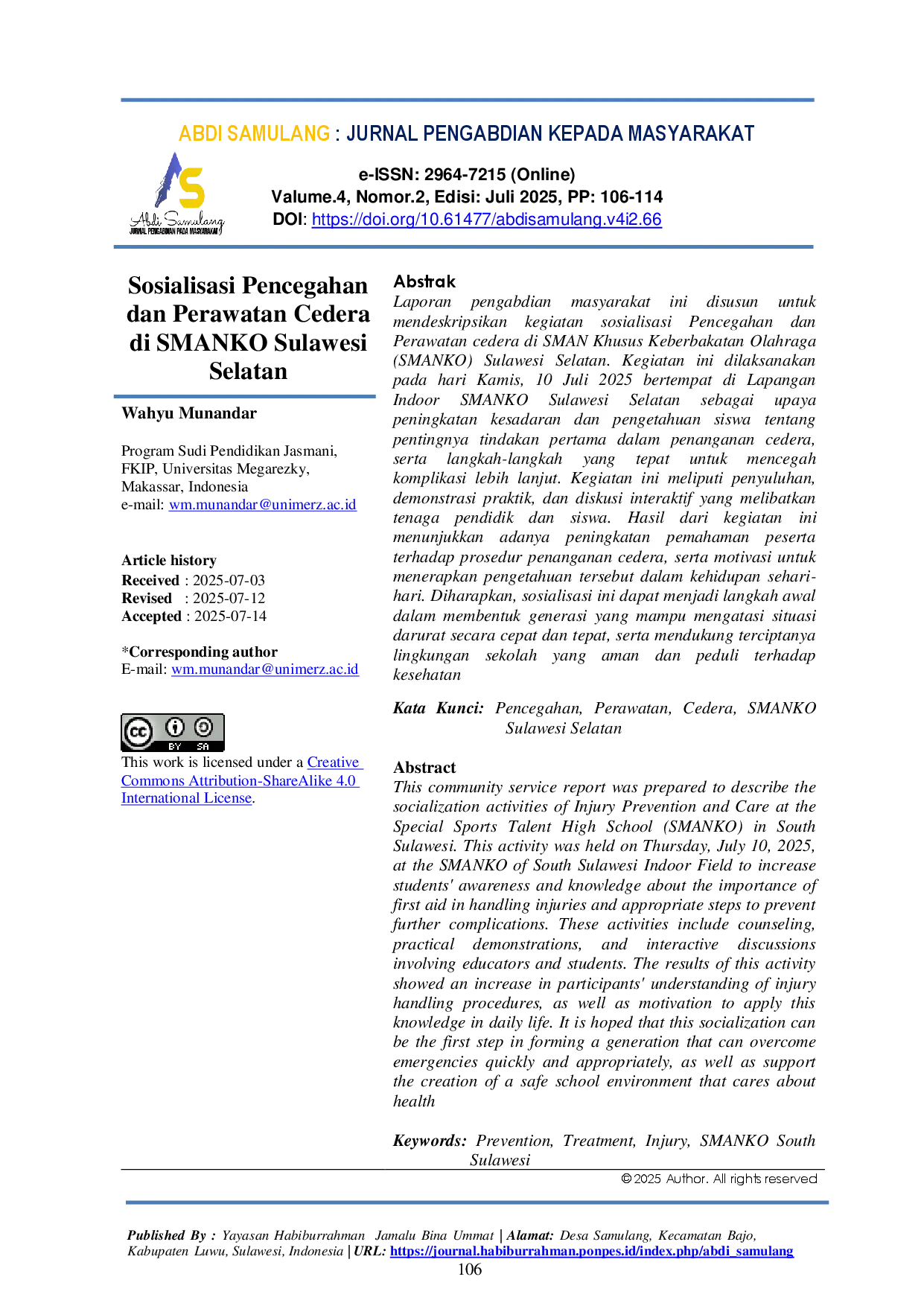 juris Socialization of Injury Prevention and Treatment at SMANKO South Sulawesi