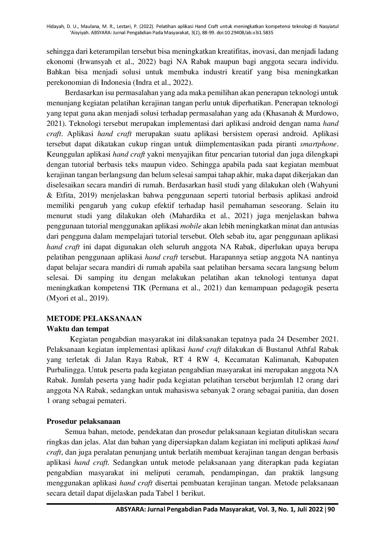 JURIS Pelatihan Aplikasi Hand Craft Untuk Meningkatkan Kompetensi Teknologi Di Nasyiatul Aisyiyah