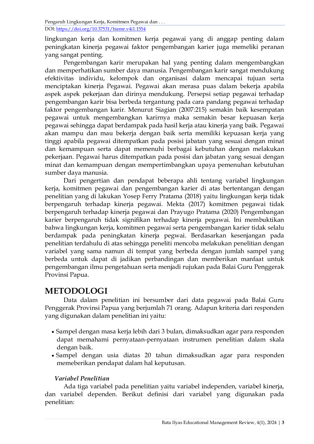 JURIS Pengaruh Lingkungan Kerja Komitmen Pegawai dan Pengembangan Karir Terhadap Kinerja Pegawai