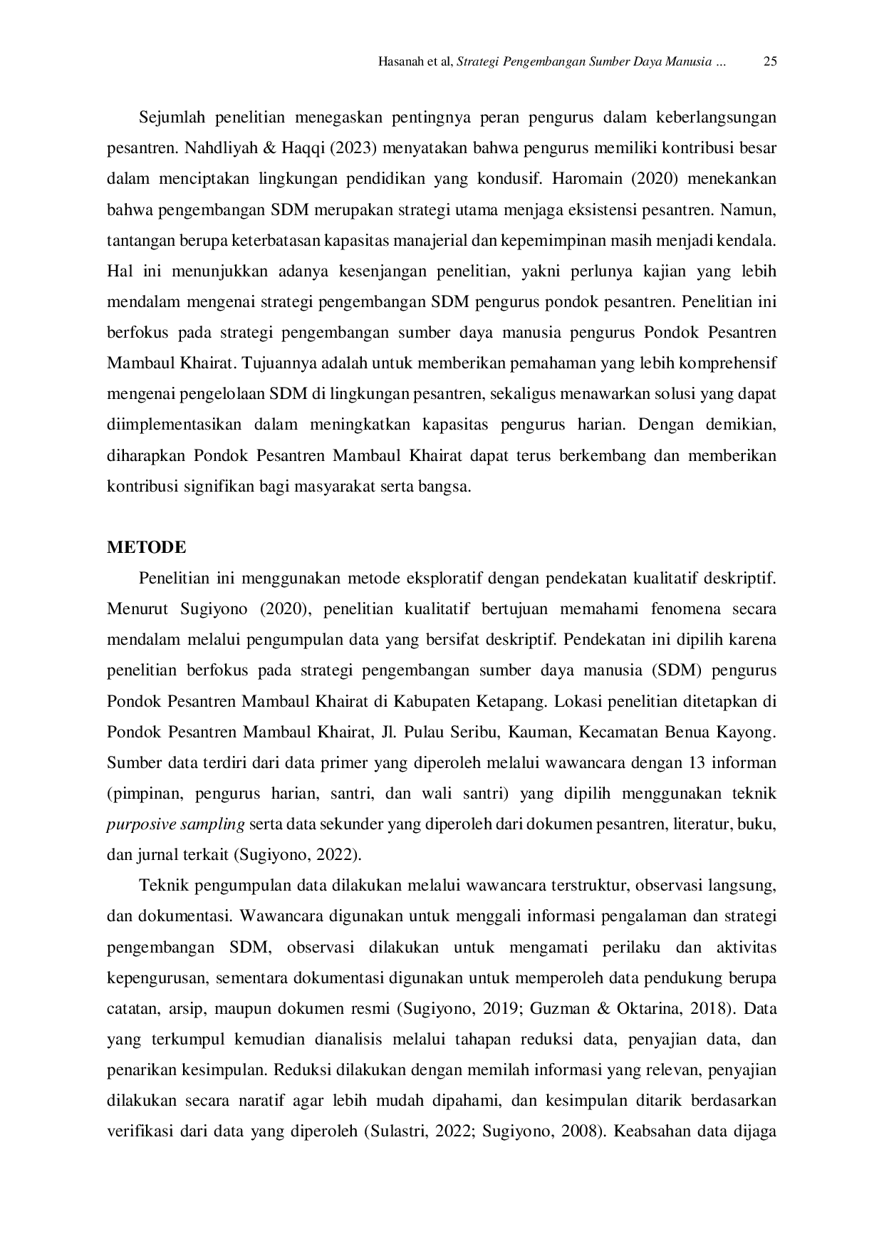 JURIS Strategi Pengembangan Sumber Daya Manusia Pengurus Pondok Pesantren Mambaul Khairat Kabupaten Ketapang