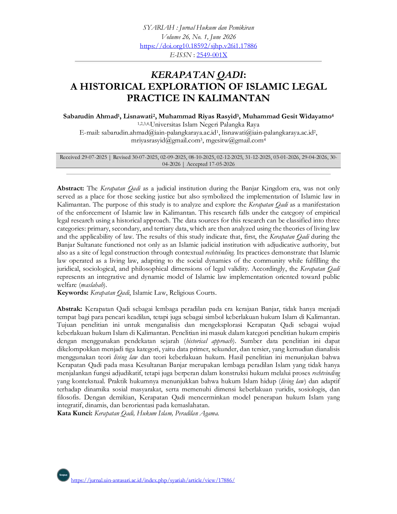 JURIS Kerapatan Qadi Exploration of the Implementation of Islamic Law in Kalimantan