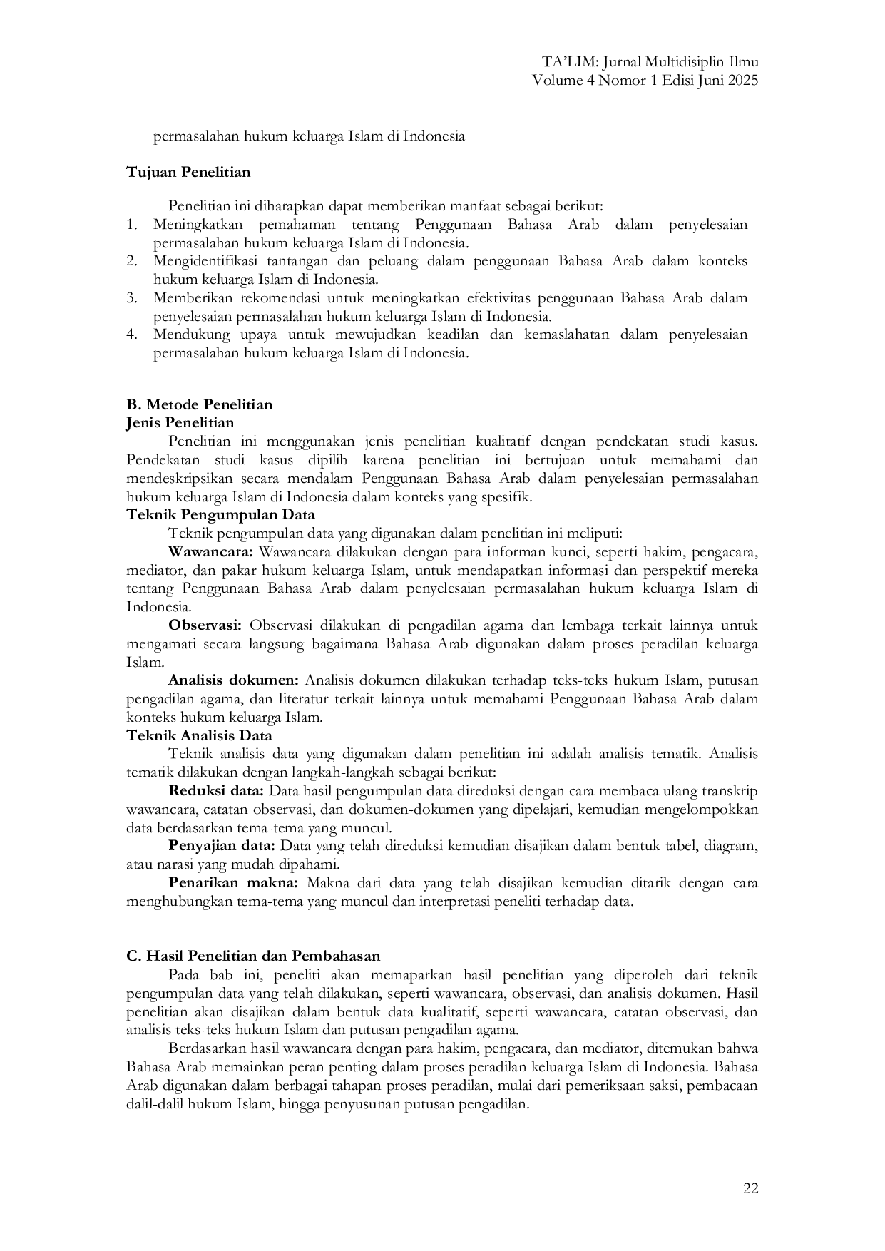 JURIS Penggunaan Bahasa Arab Dalam Penyelesaian Permasalahan Hukum Keluarga Islam Di Indonesia