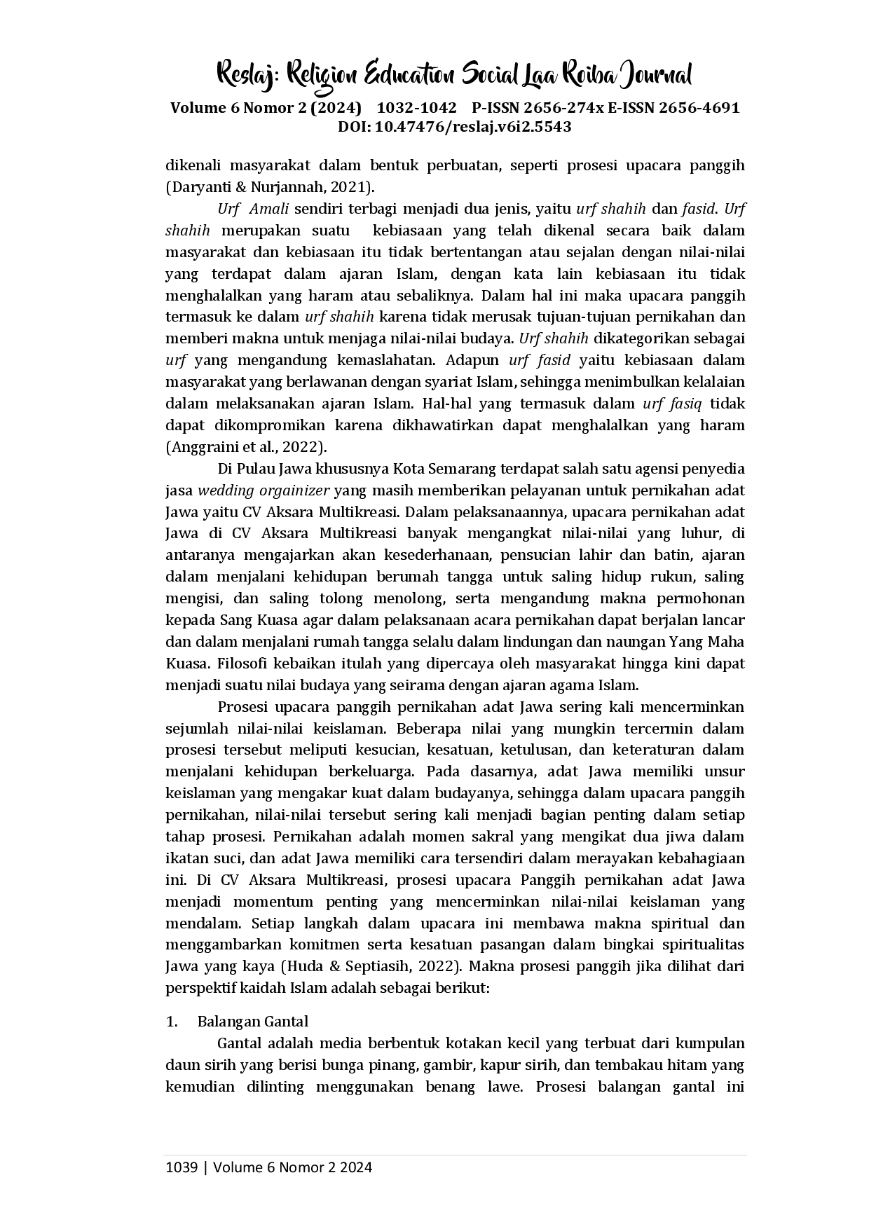 juris Makna Upacara Adat Panggih Pernikahan Adat Jawa di CV Aksara Multikreasi Menurut Perspektif Hukum Urf dalam Khasanah Islam