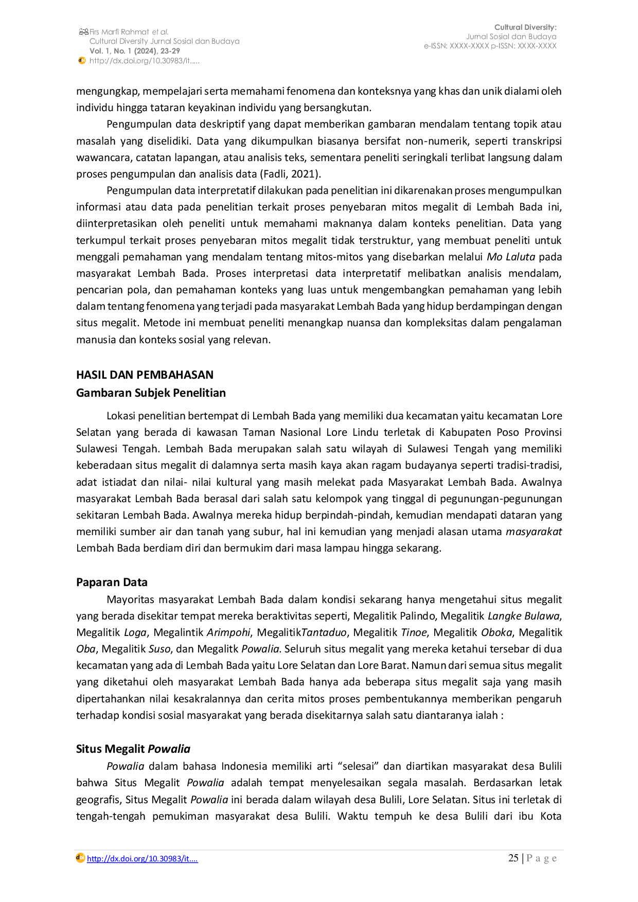 JURIS Mo Laluta Studi Etnografi Semiotik Pada Situs Megalit Di Lembah Bada