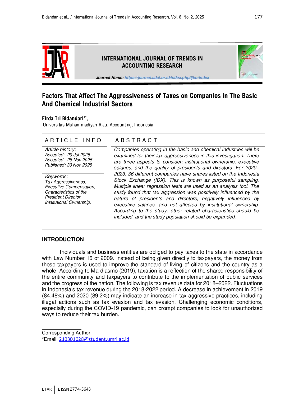 JURIS Factors That Affect The Aggressiveness of Taxes on Companies in The Basic And Chemical Industrial Sectors