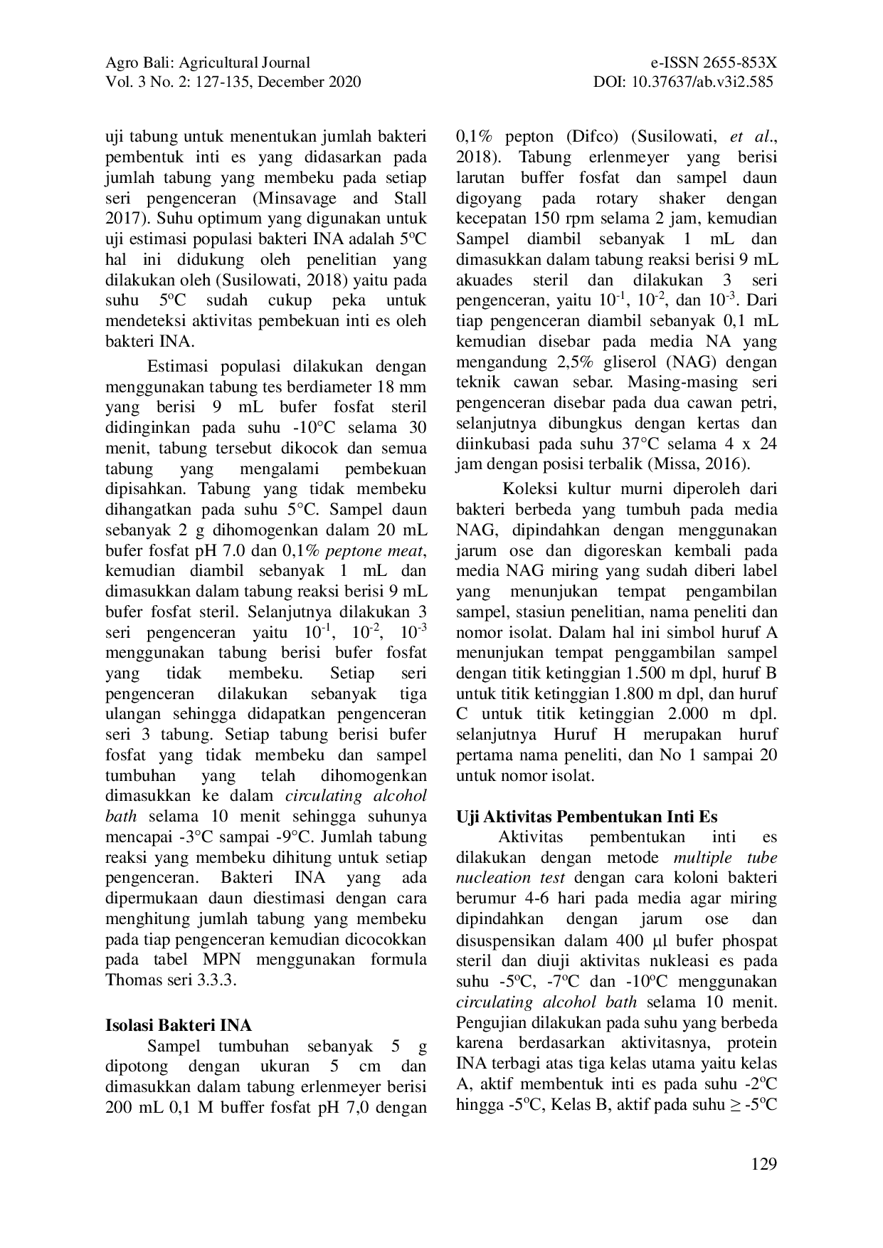 JURIS Kelas dan Populasi Bakteri Ice Nucleation Active Penyebab Luka Beku pada Daun Jeruk Keprok Soe di Dataran Tinggi Mutis