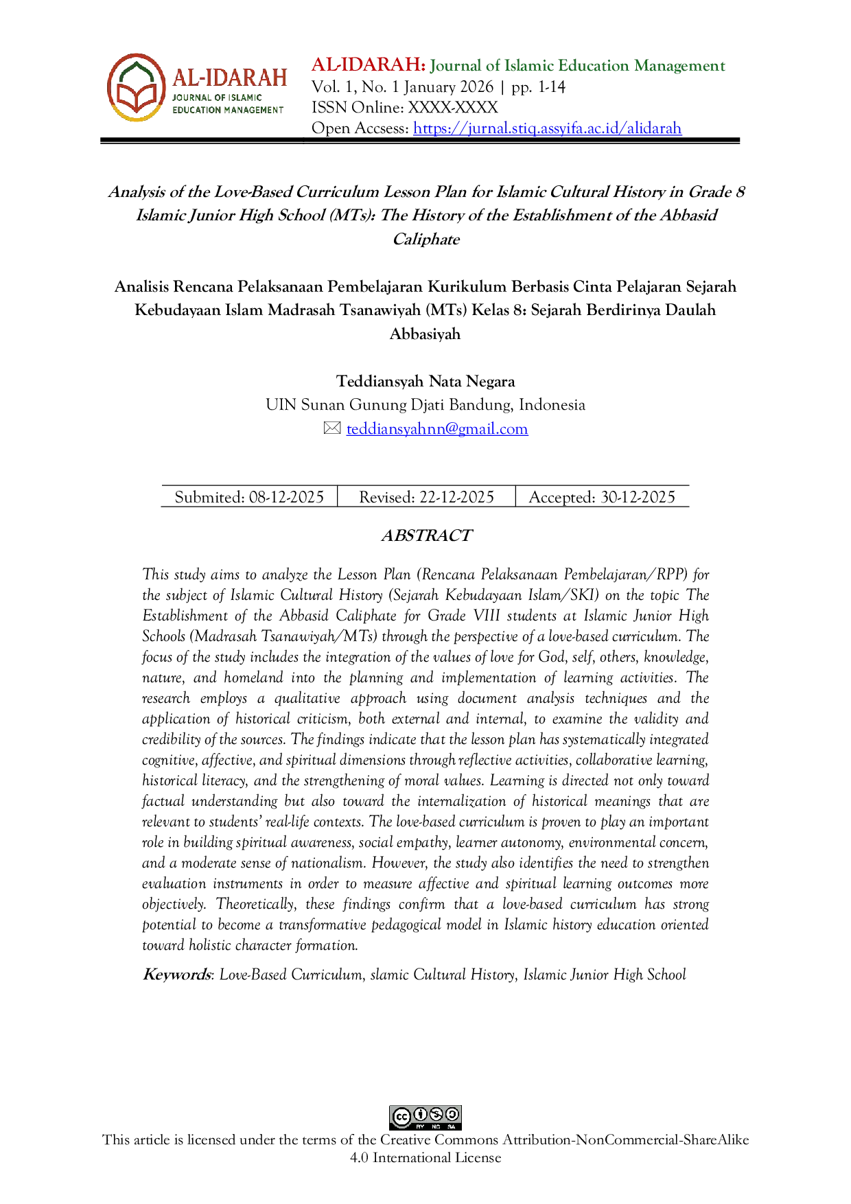 JURIS Analisis Rencana Pelaksanaan Pembelajaran Kurikulum Berbasis Cinta Pelajaran Sejarah Kebudayaan Islam Madrasah Tsanawiyah MTs Kelas 8 Sejarah Berdirinya Daulah Abbasiyah