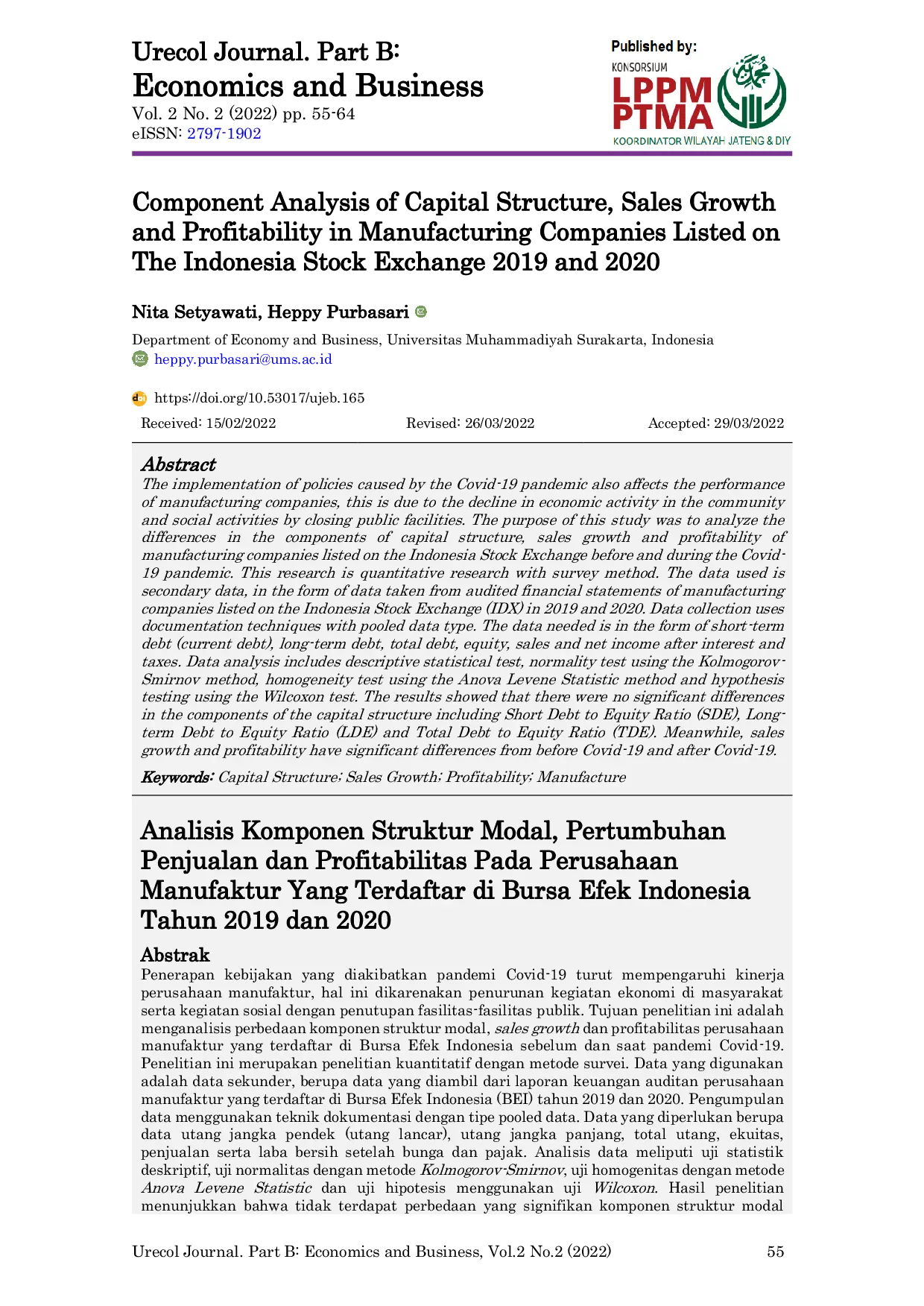 JURIS Component Analysis of Capital Structure Sales Growth and Profitability in Manufacturing Companies Listed on The Indonesia Stock Exchange 2019 and 2020