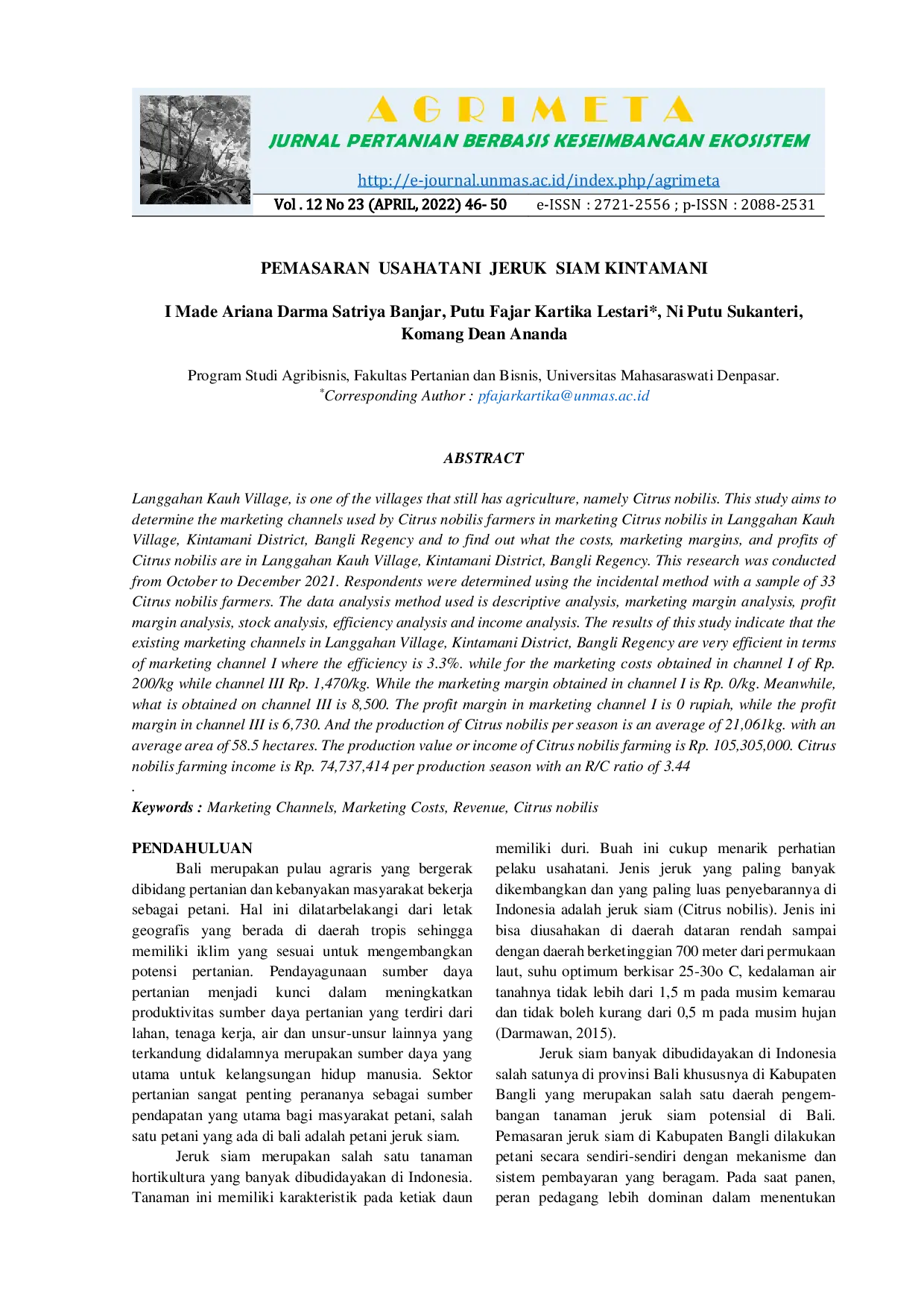 JURIS Pemasaran Usahatani Jeruk Siam Kintamani