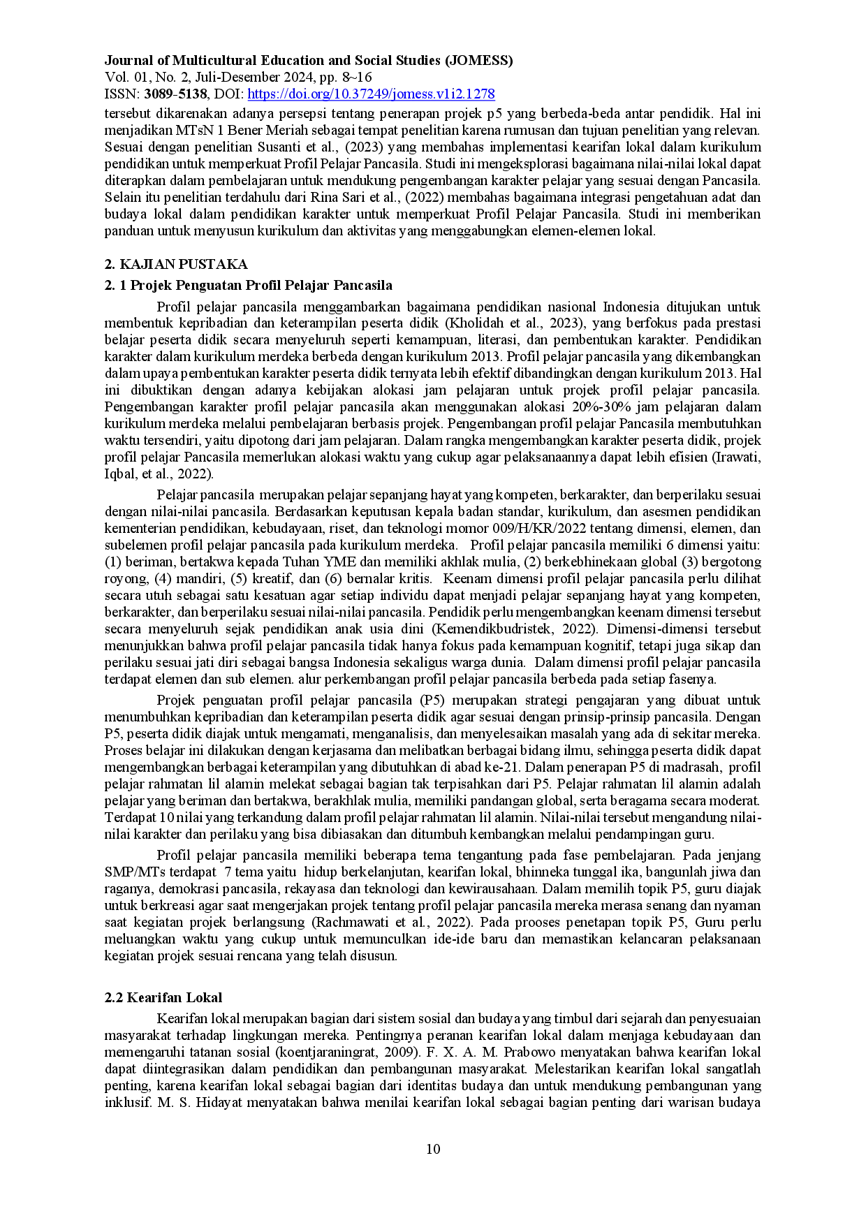 juris Implementasi Projek Penguatan Profil Pelajar Pancasila Berbasis Kearifan Lokal Keni Gayo di MTsN 1 Bener Meriah