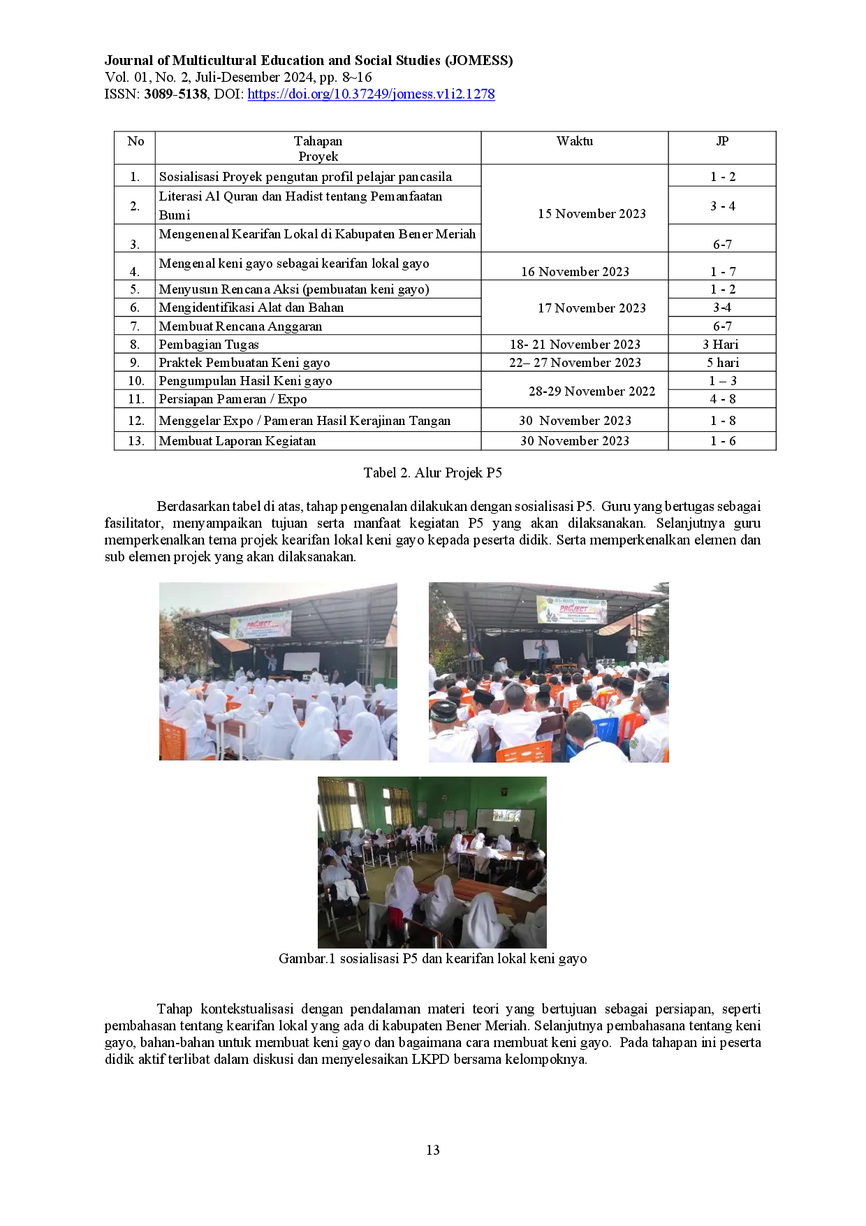 juris Implementasi Projek Penguatan Profil Pelajar Pancasila Berbasis Kearifan Lokal Keni Gayo di MTsN 1 Bener Meriah